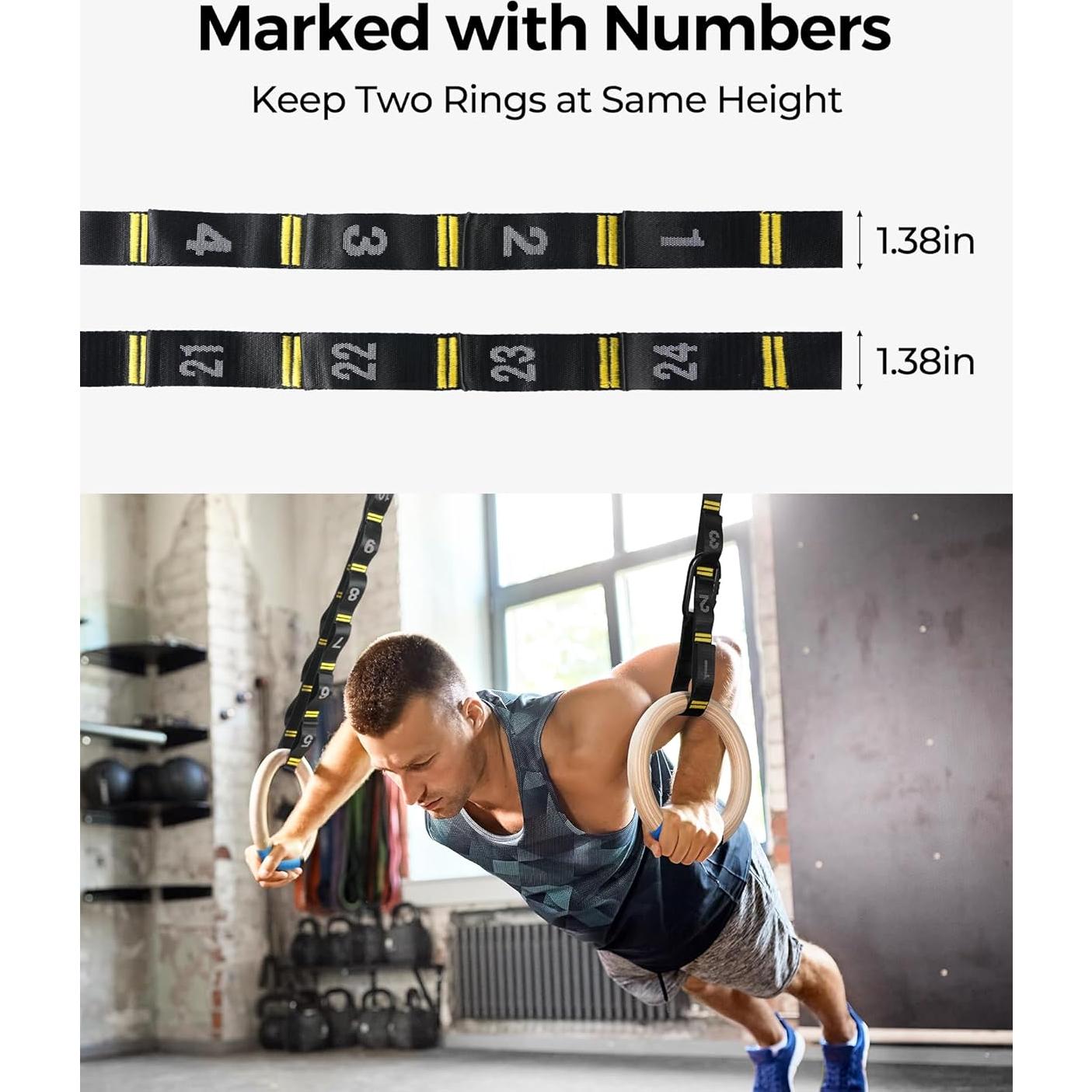 Anillas de Gimnasia de Madera PACEARTH 32mm 680kg con Cadenas