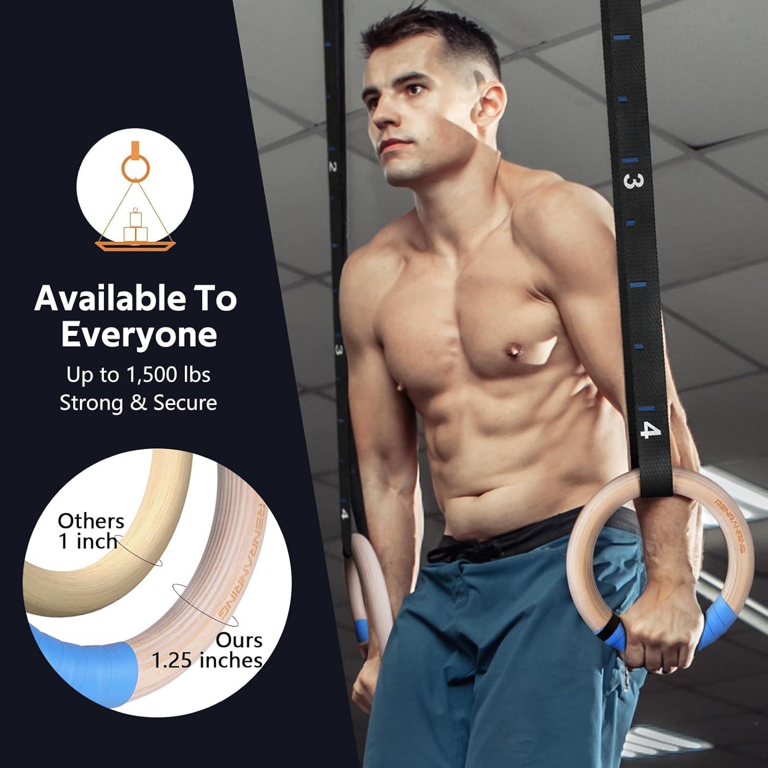 Anillas de Gimnasia de Madera RENRANRING 32mm con Correas Ajustables