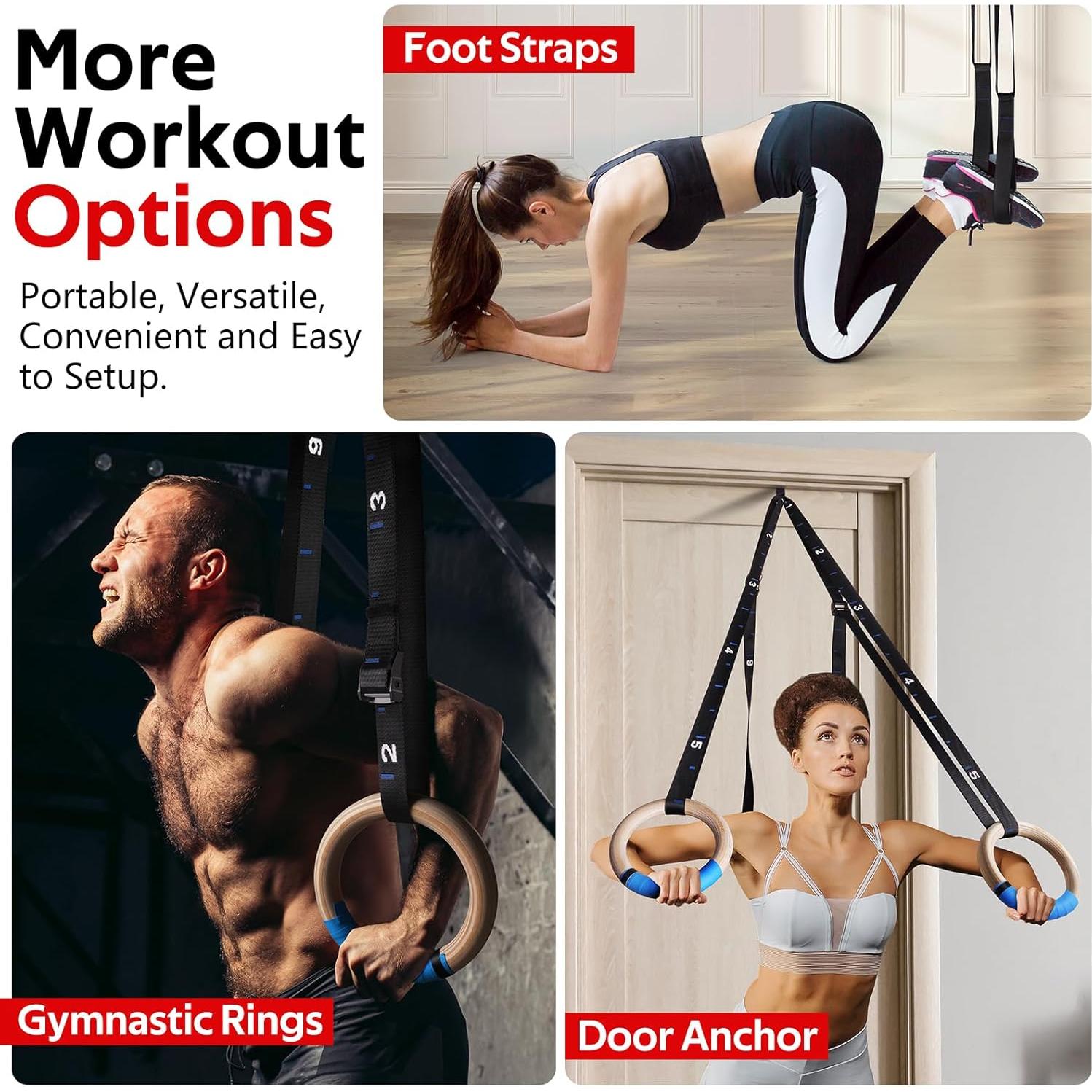 Anillas de Gimnasia de Madera RENRANRING 32mm con Correas Ajustables