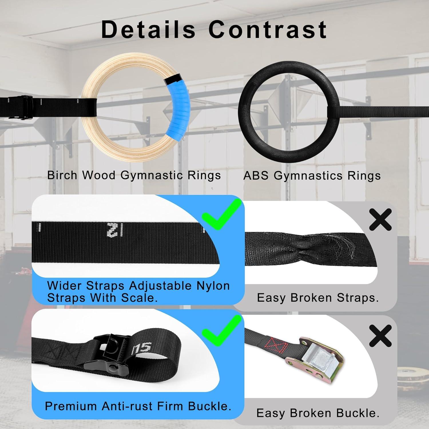 Anillos de Gimnasia de Madera ZILLEEN 32mm con Correas Ajustables