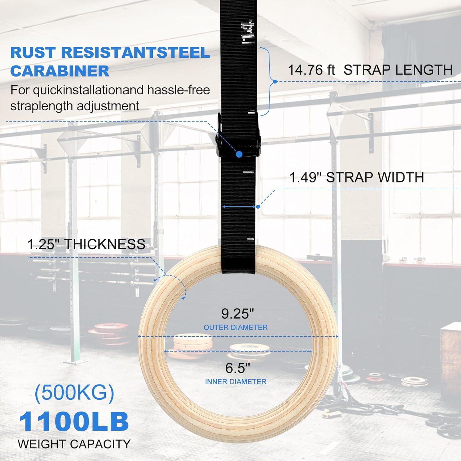 Anillos de Gimnasia de Madera ZILLEEN 32mm con Correas Ajustables