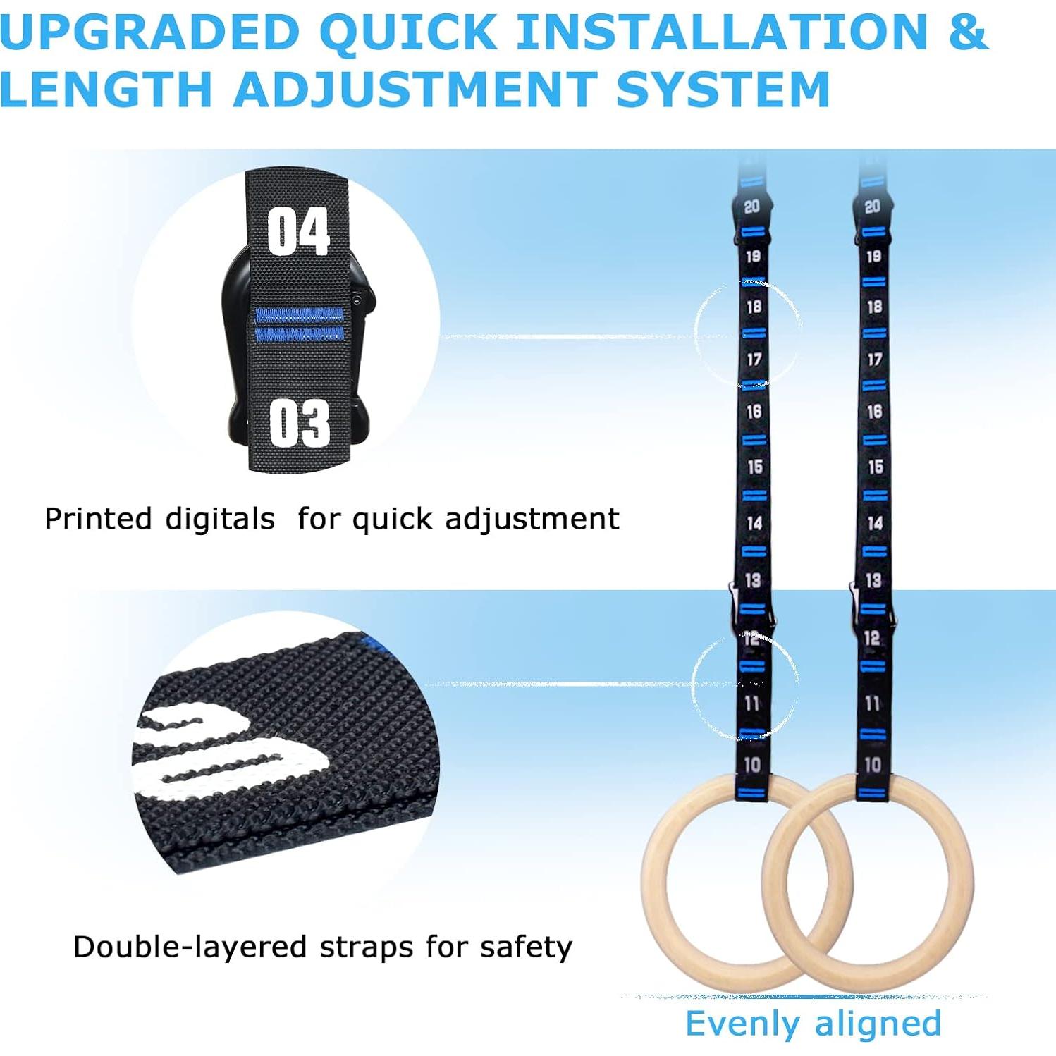 Anillas de Gimnasia de Madera Zingtto 28mm con Correas Ajustables