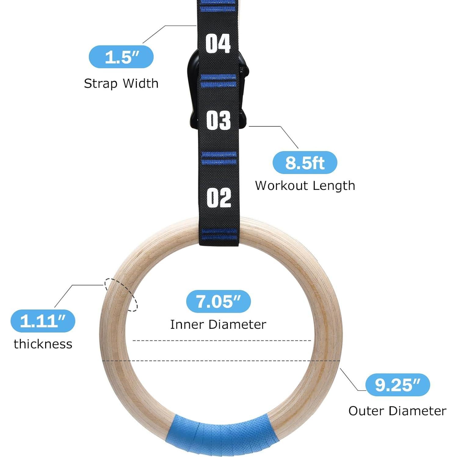 Anillas de Gimnasia de Madera Zingtto 28mm con Correas Ajustables
