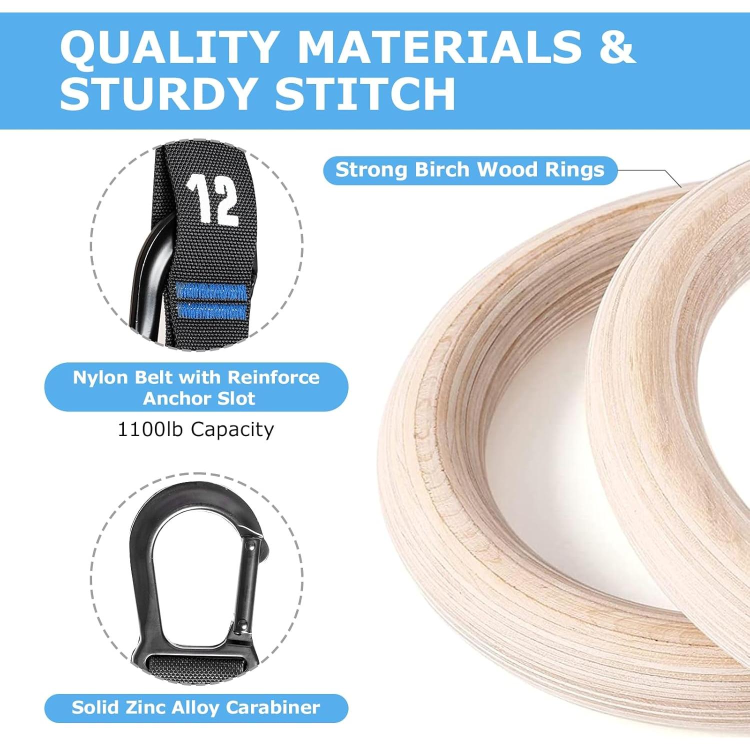 Anillas de Gimnasia de Madera Zingtto 28mm con Correas Ajustables