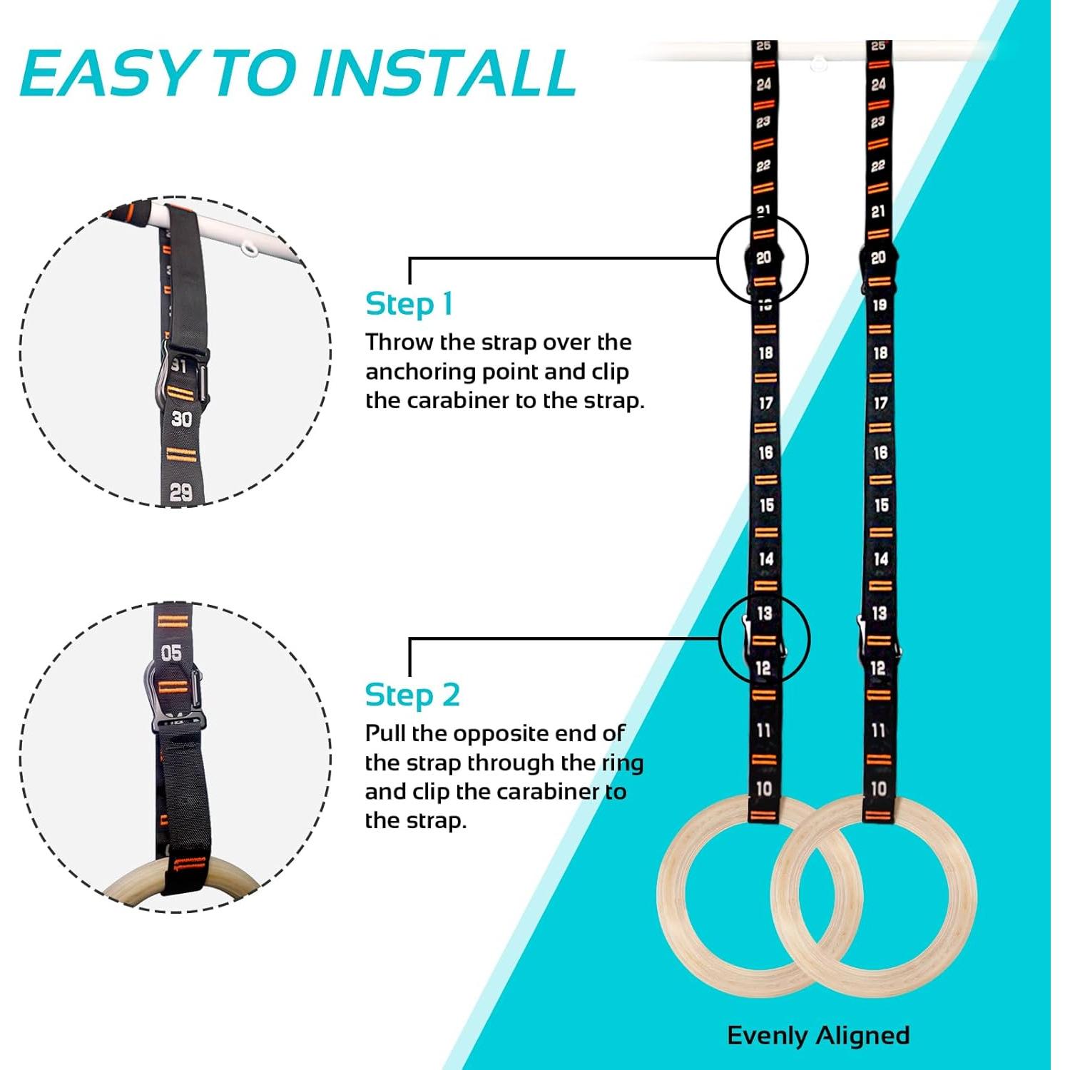 Anillos de Gimnasia de Madera Vulken 3.18 cm con Correas 2.59 m