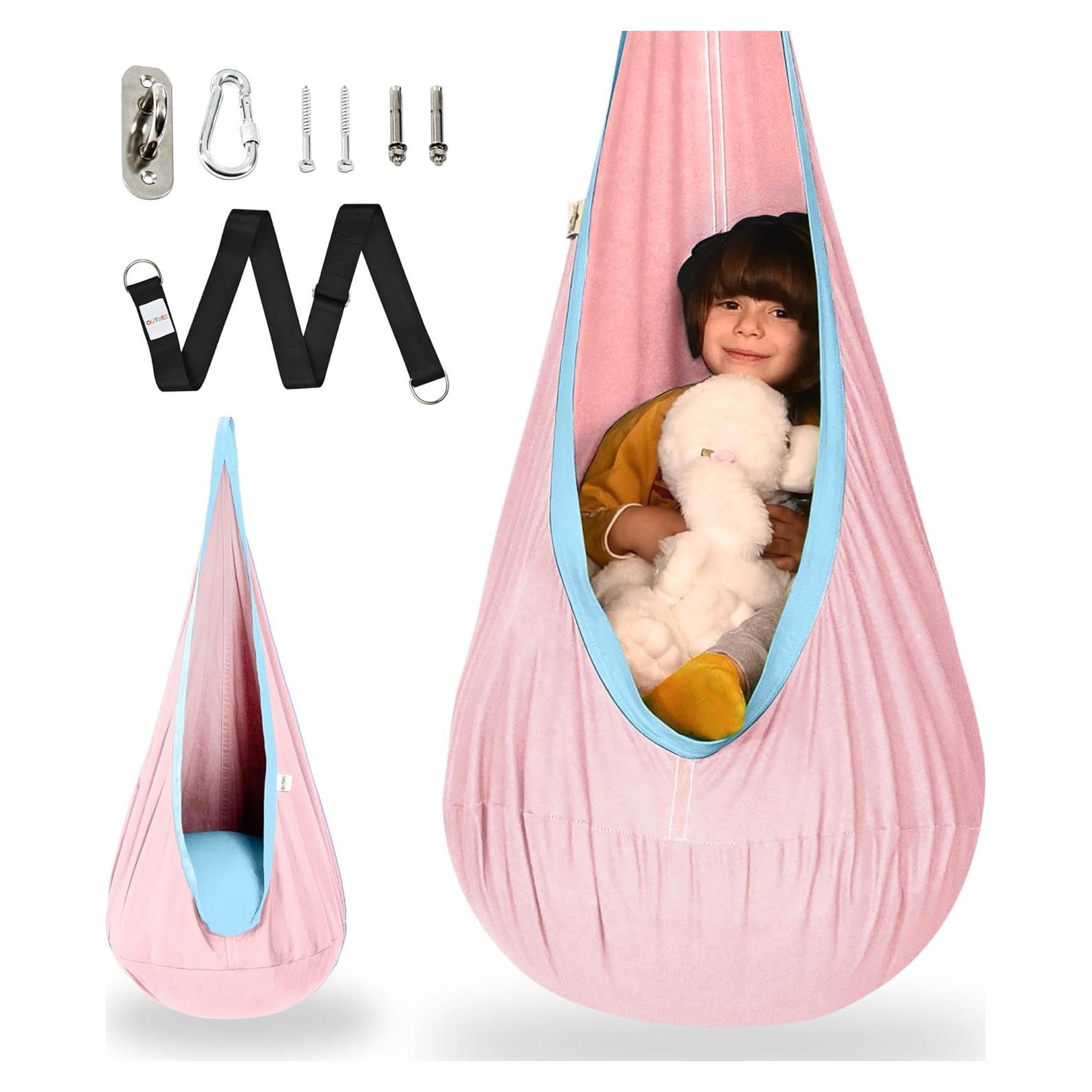 Silla Columpio Pod OUTREE para Niños Rosa, Hamaca Algodón 1.36 kg