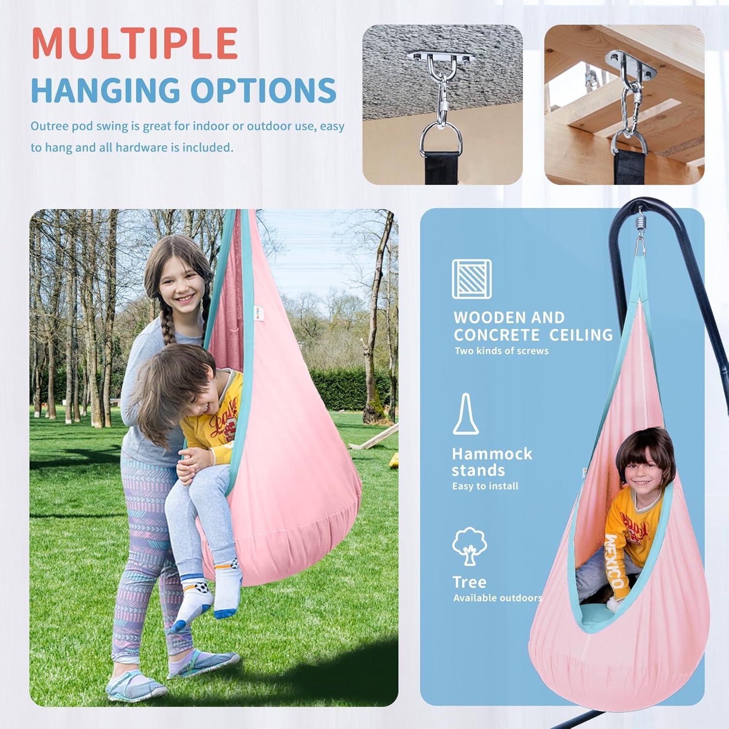 Silla Columpio Pod OUTREE para Niños Rosa, Hamaca Algodón 1.36 kg