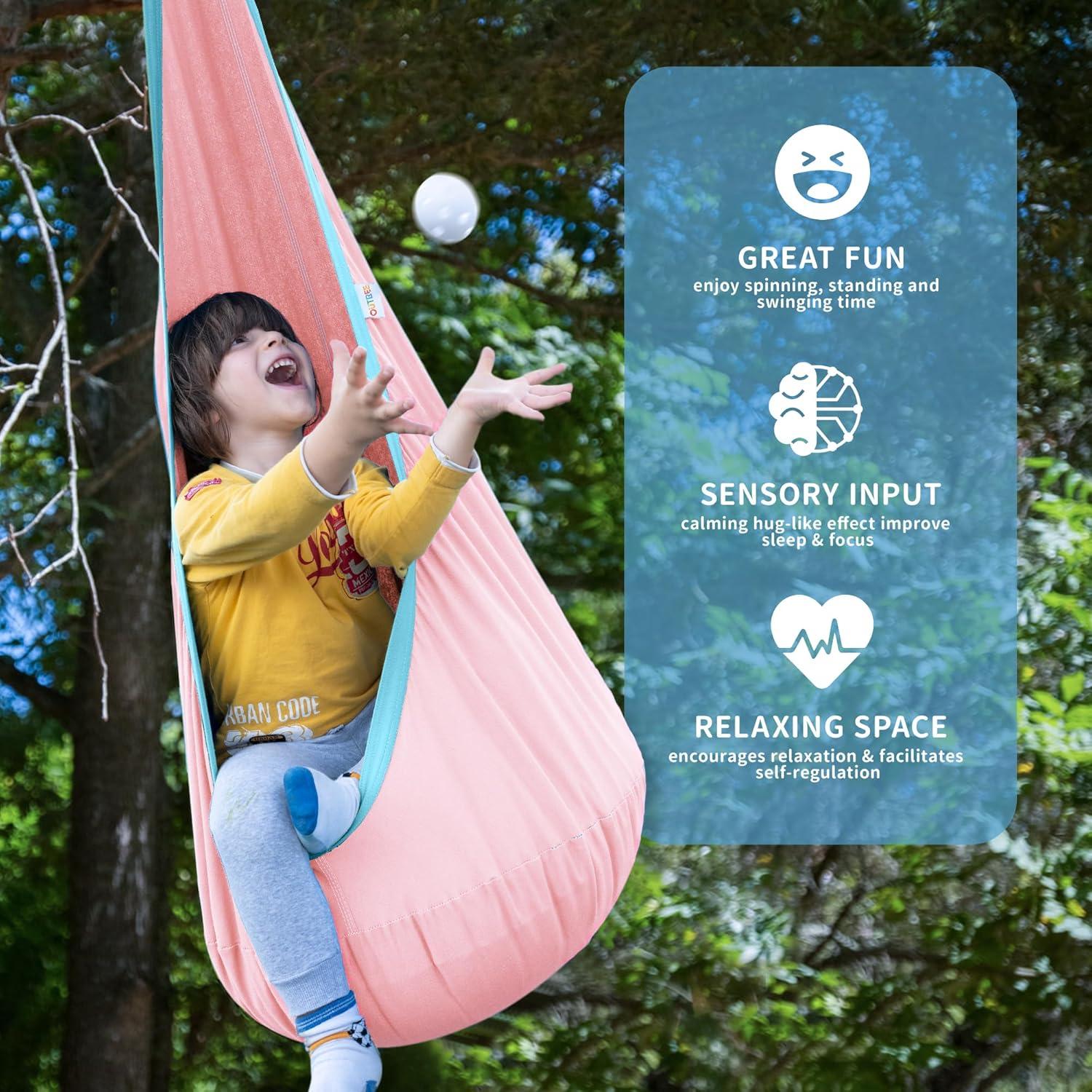 Silla Columpio Pod OUTREE para Niños Rosa, Hamaca Algodón 1.36 kg