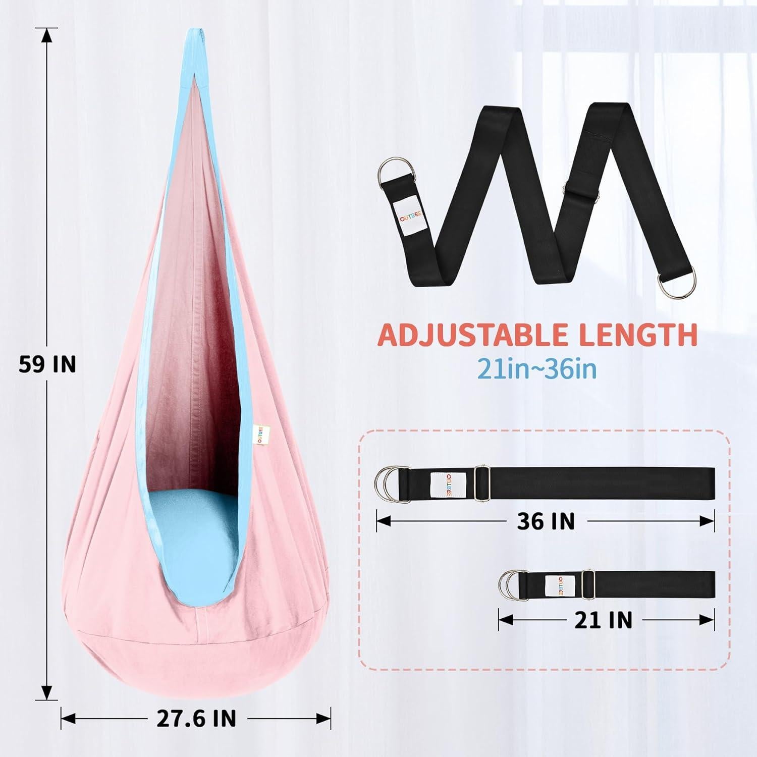 Silla Columpio Pod OUTREE para Niños Rosa, Hamaca Algodón 1.36 kg