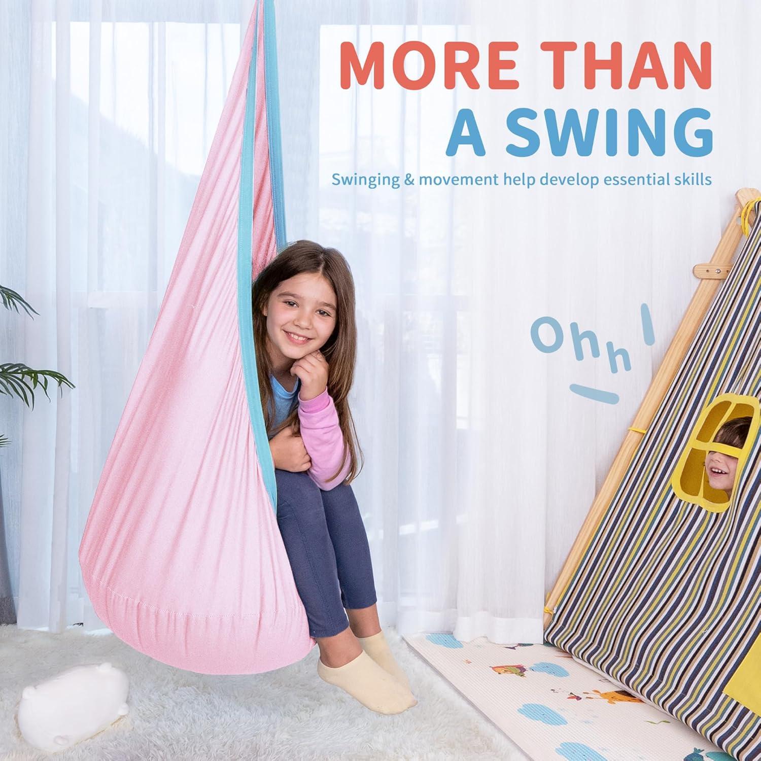 Silla Columpio Pod OUTREE para Niños Rosa, Hamaca Algodón 1.36 kg