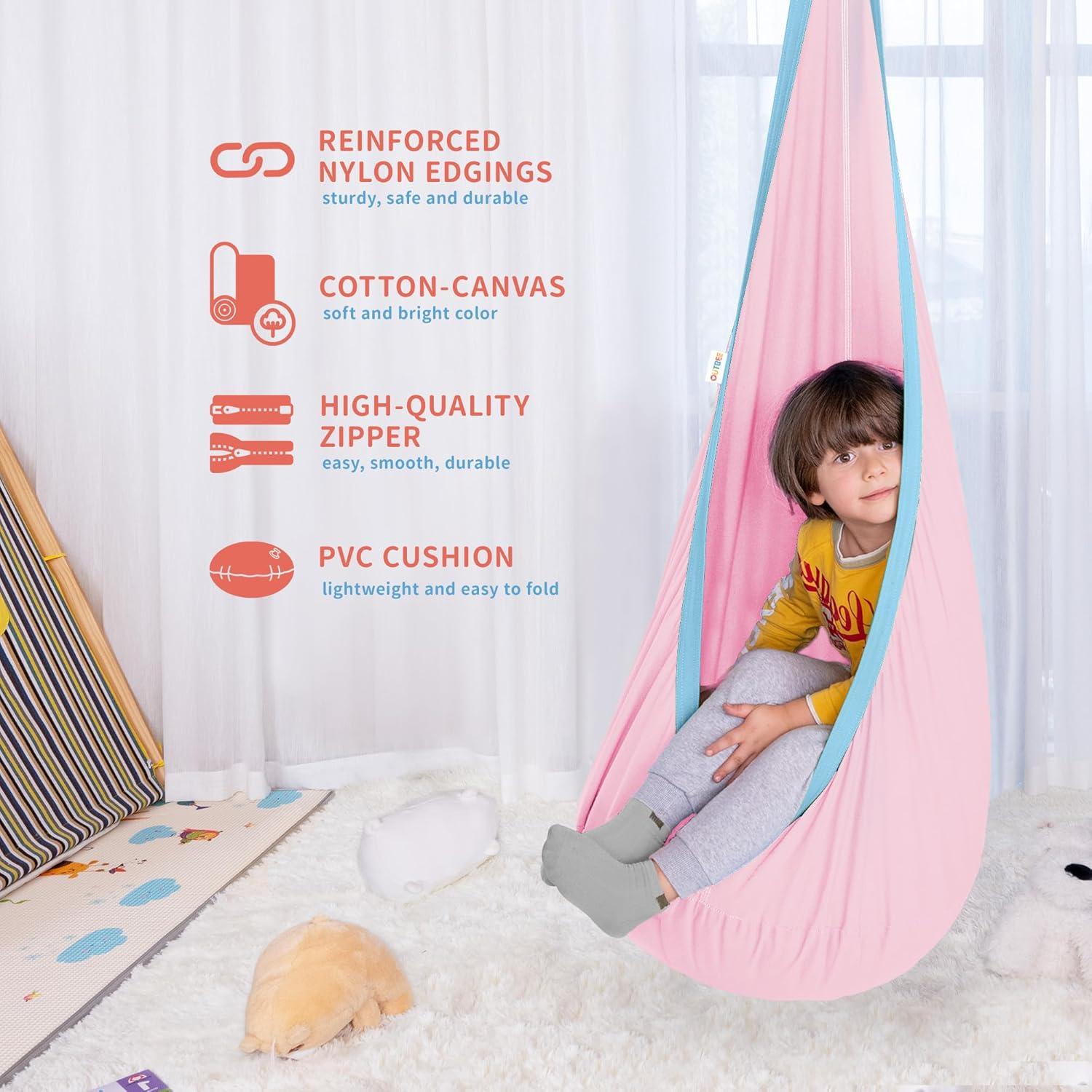 Silla Columpio Pod OUTREE para Niños Rosa, Hamaca Algodón 1.36 kg