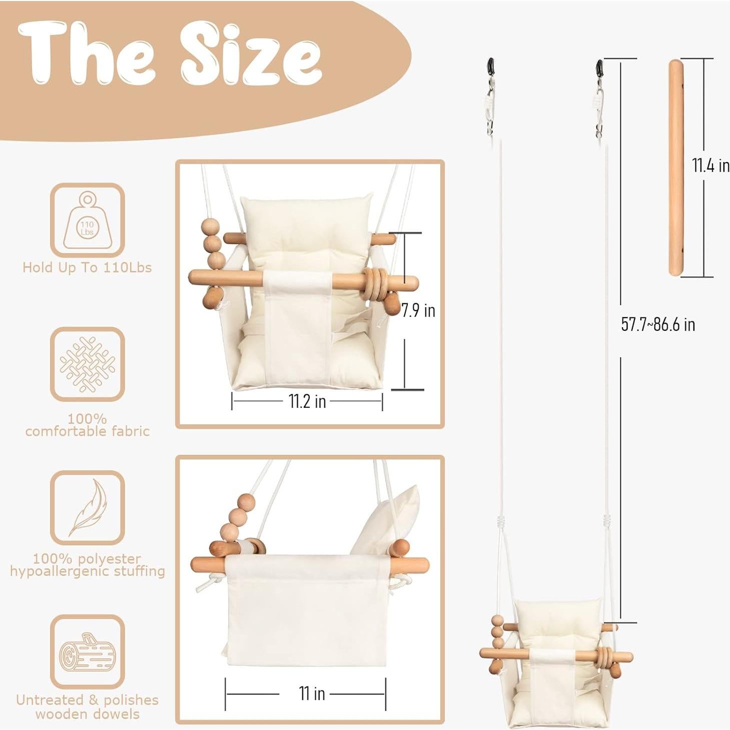 Silla de Columpio para Bebés Tislly - Lona y Madera, 59 kg