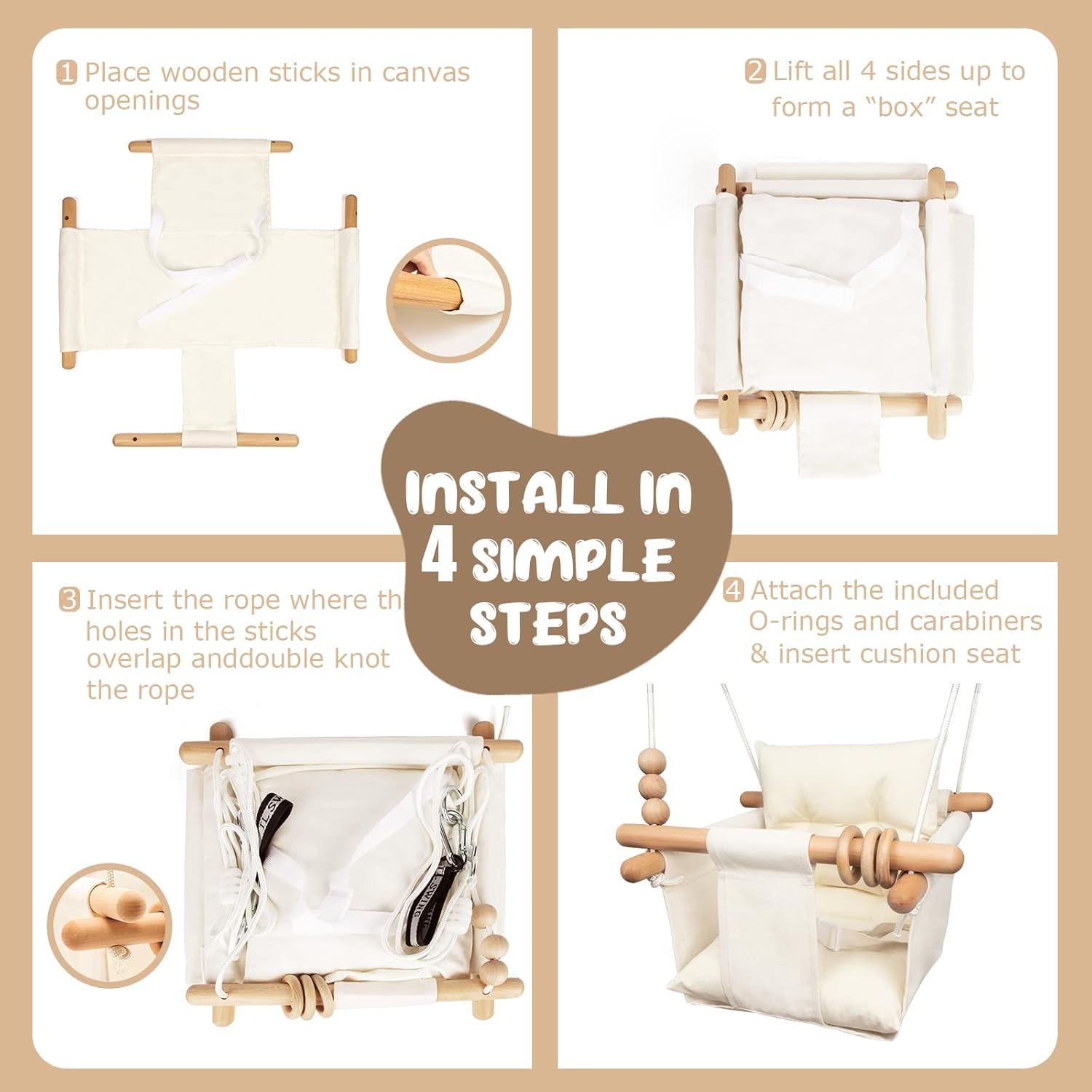 Silla de Columpio para Bebés Tislly - Lona y Madera, 59 kg