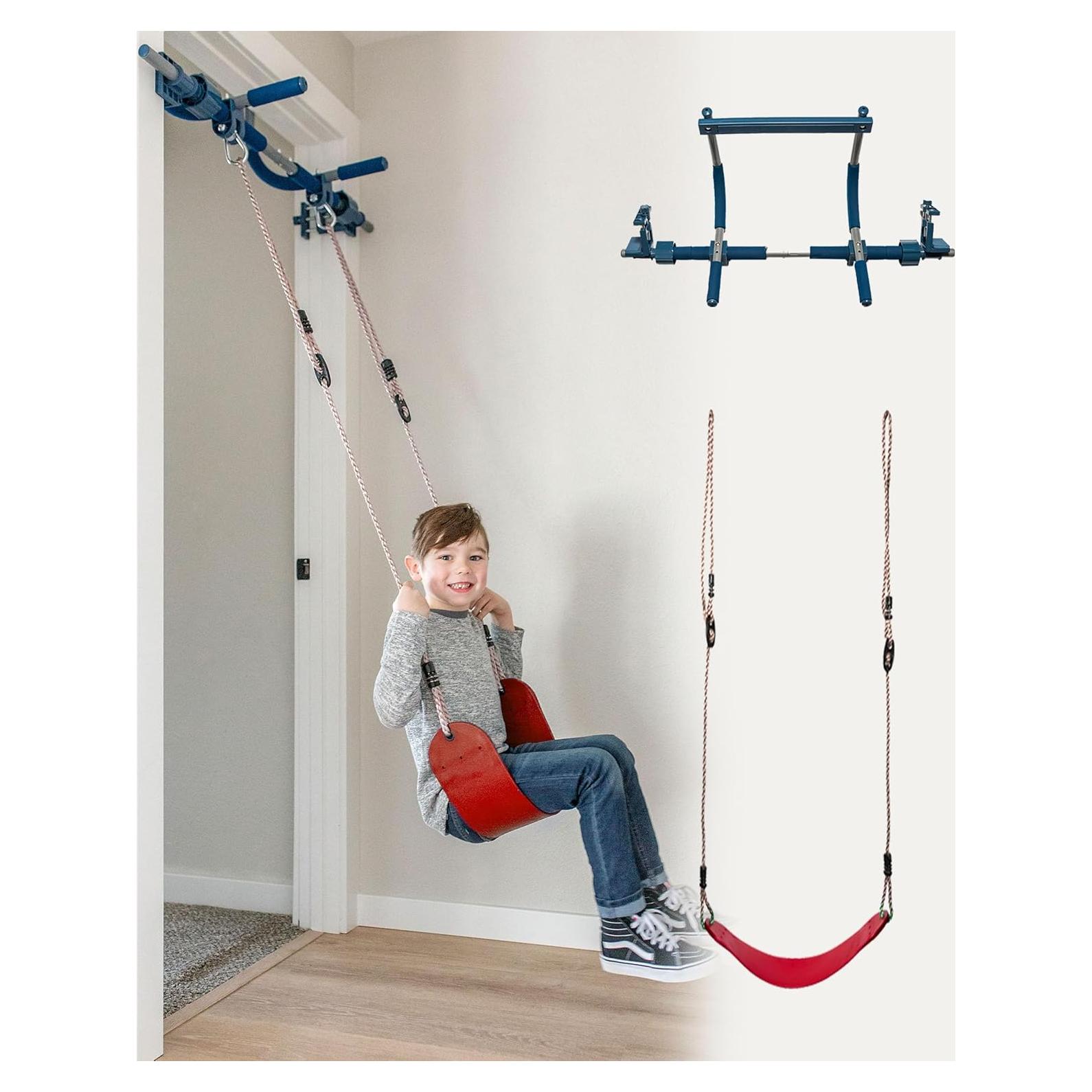 Barra de Puerta Gym1 con Columpio y Anillos - 2 Piezas, Roja