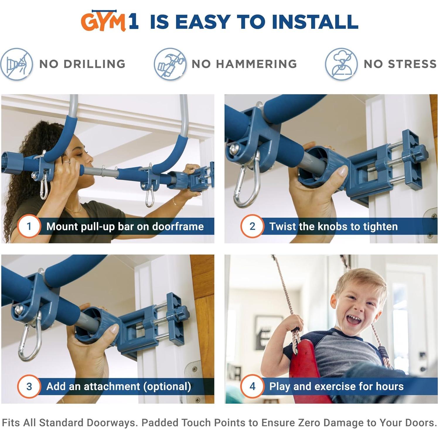 Barra de Puerta Gym1 con Columpio y Anillos - 2 Piezas, Roja