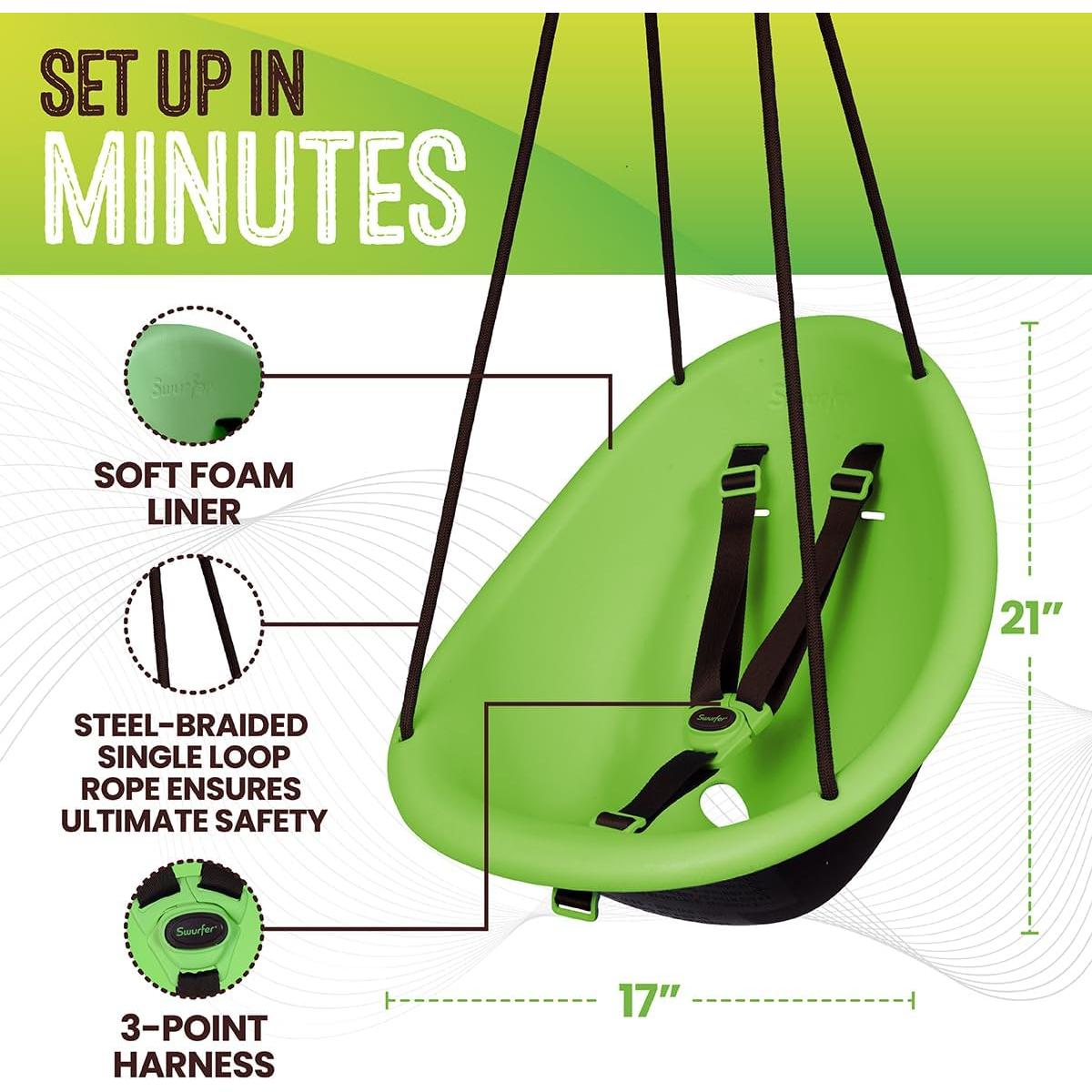 Columpio para Niños Swurfer Kiwi - Acolchado, 3 Puntos, Verde