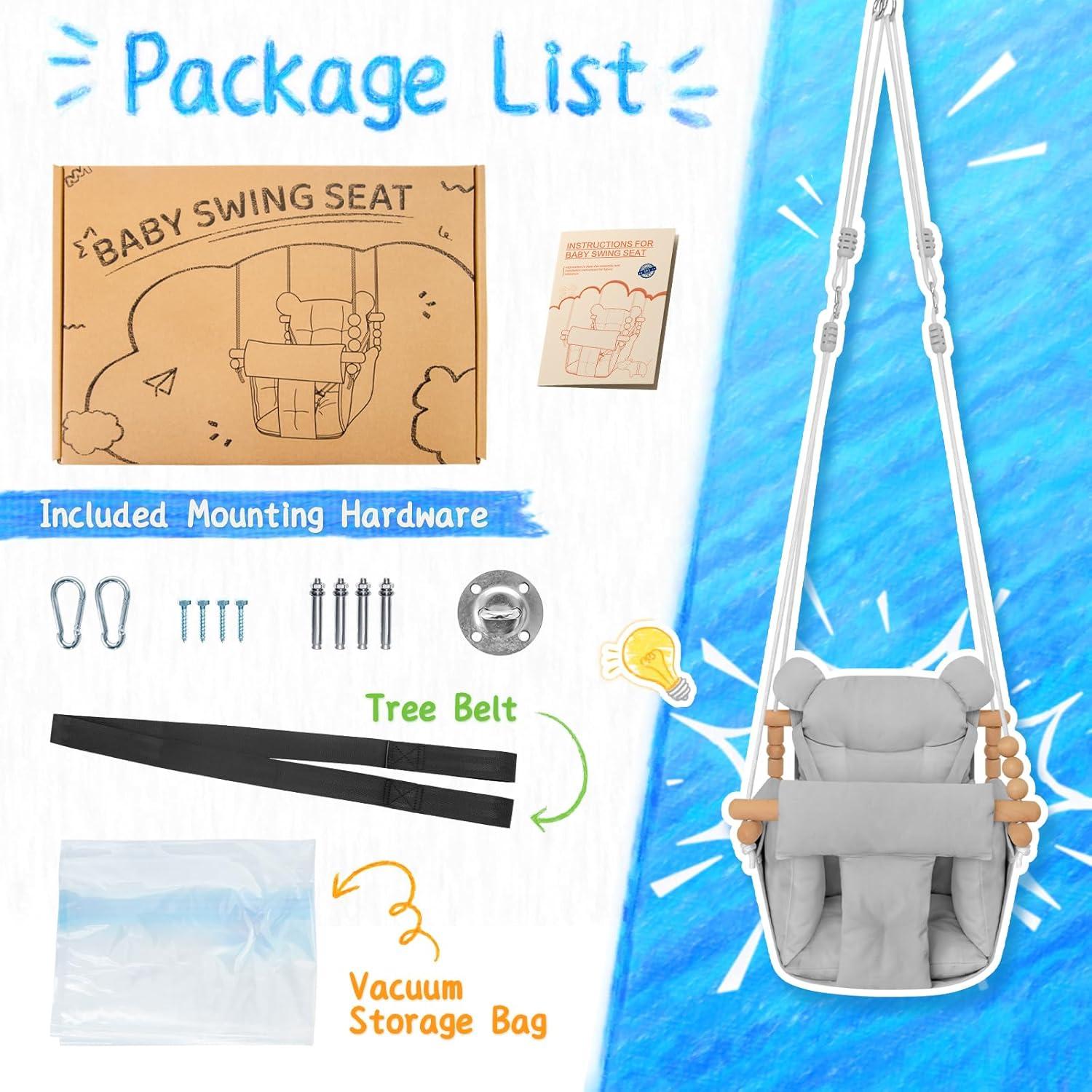 Columpio para Bebés Happypie de Madera y Lona Gris 0-3 Años