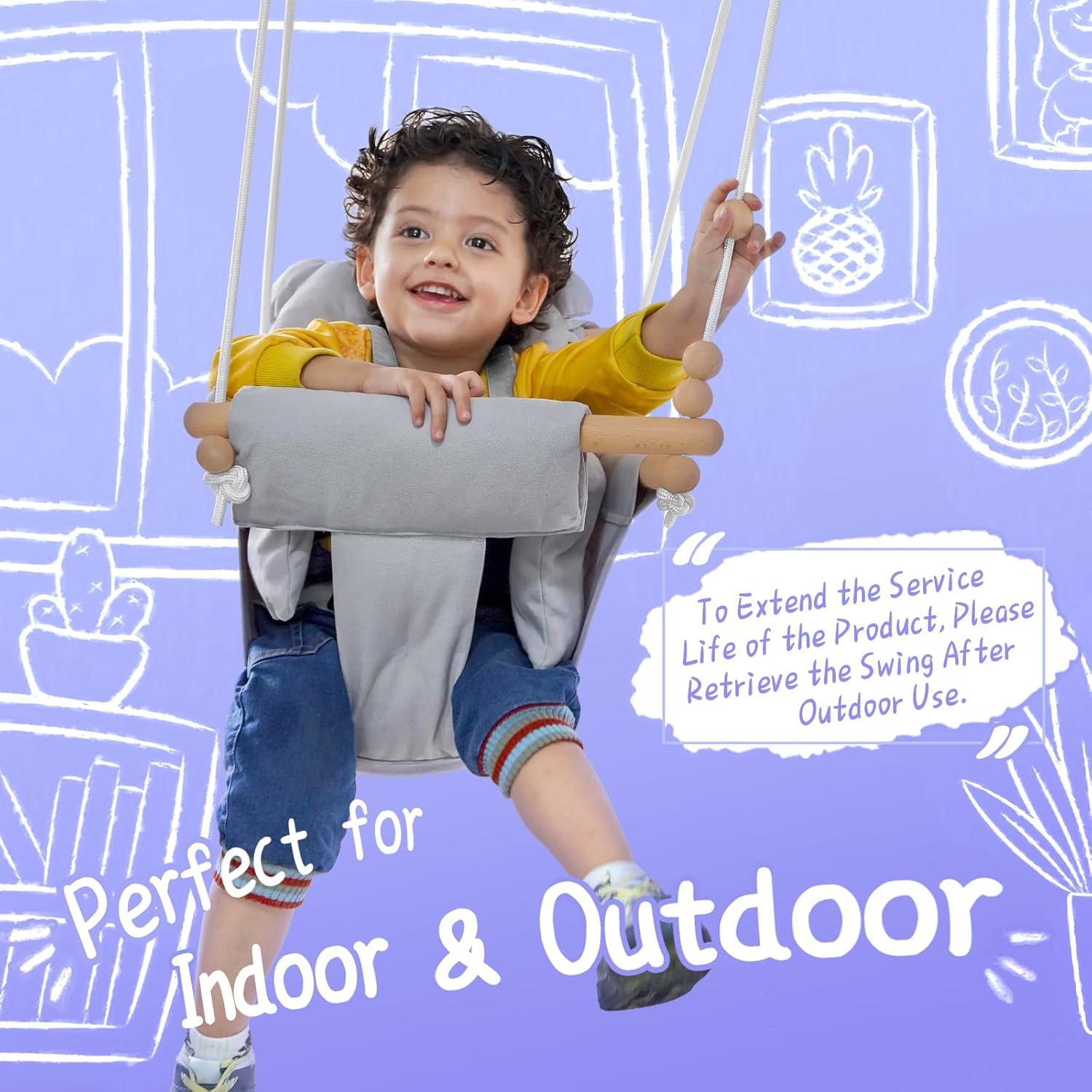 Columpio para Bebés Happypie de Madera y Lona Gris 0-3 Años