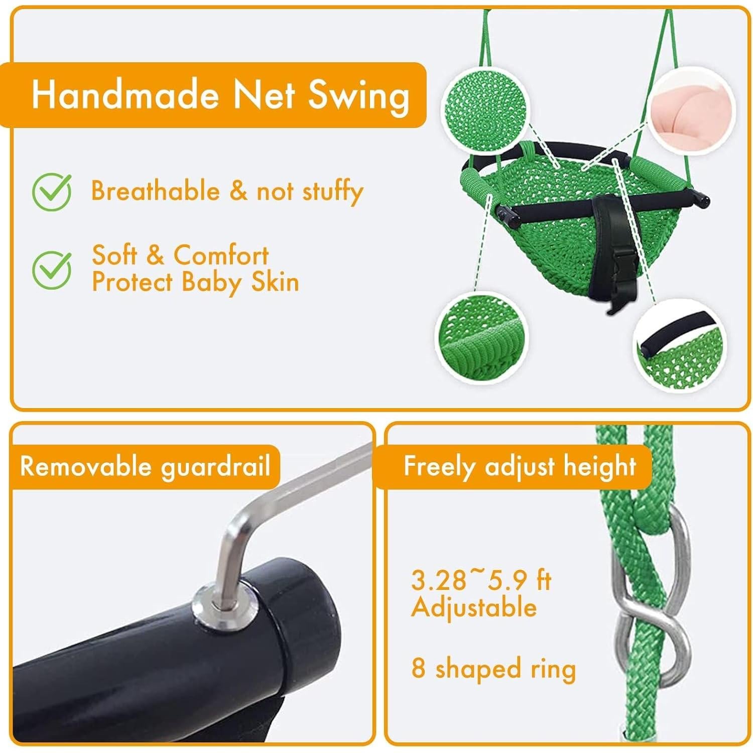 Asiento de columpio para niños Hi-Na verde ajustable 100-180cm