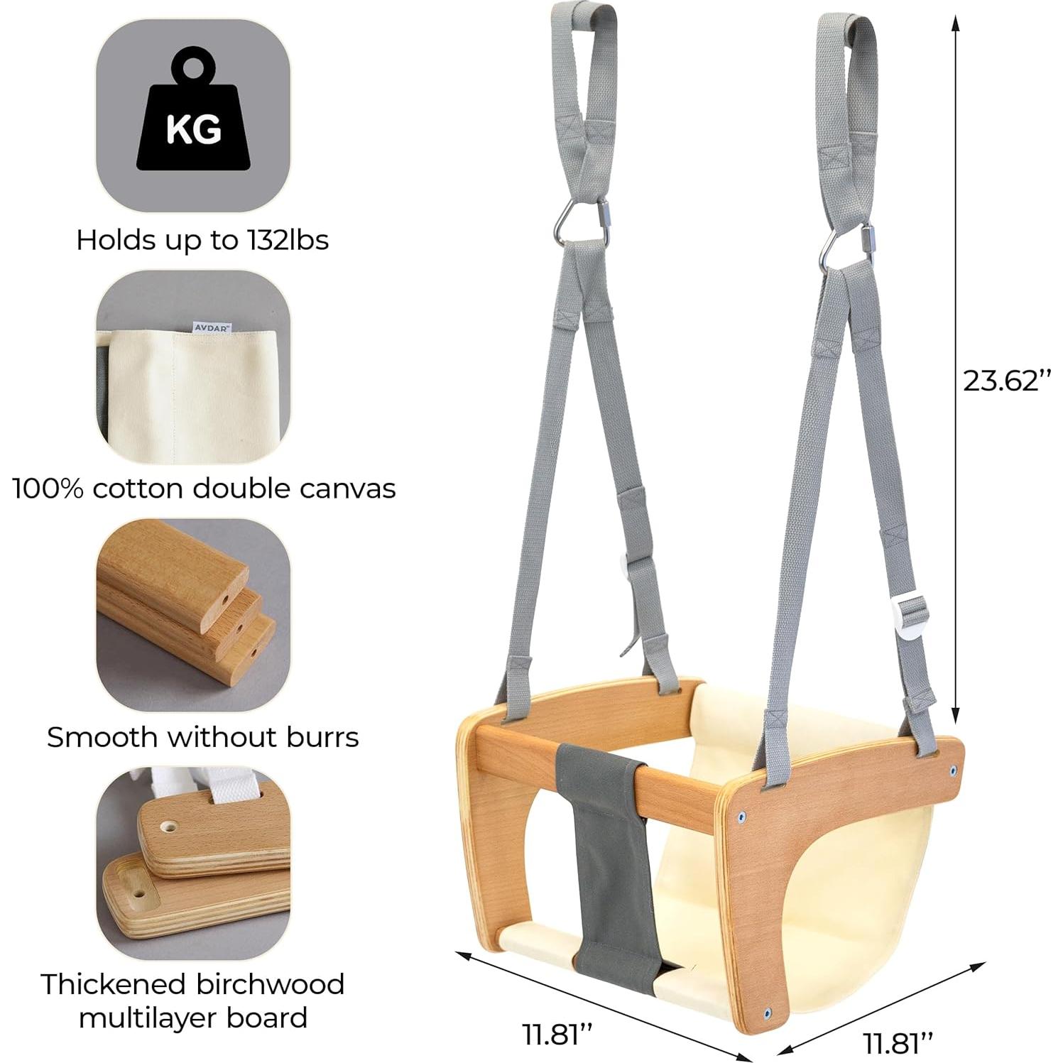 Silla de Columpio AVDAR para Niños - Madera de Haya y Algodón