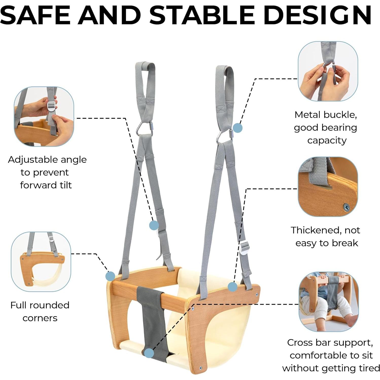 Silla de Columpio AVDAR para Niños - Madera de Haya y Algodón