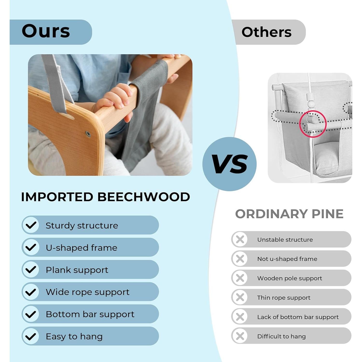 Silla de Columpio AVDAR para Niños - Madera de Haya y Algodón