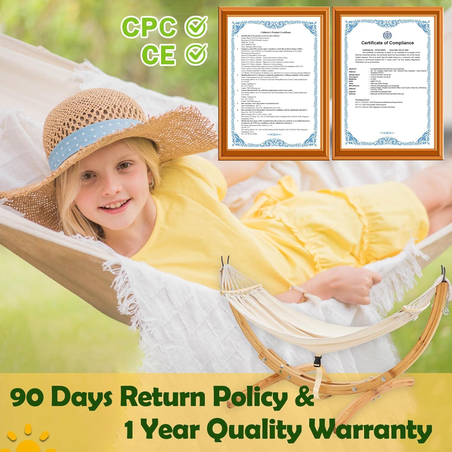 Hamaca Infantil de Madera FUNLIO con Soporte - 3 a 5 Años