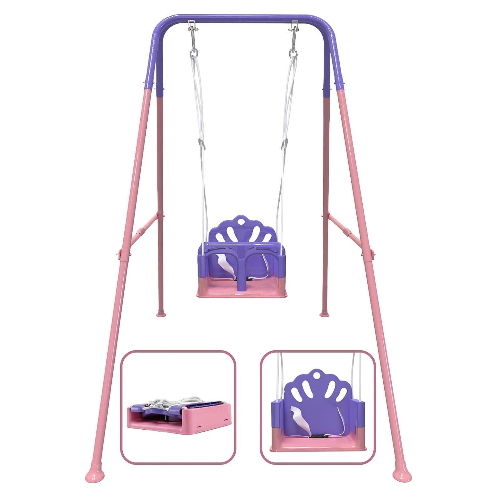 Columpio Plegable para Niños Yozoia Rosa Ajustable Interior Exterior