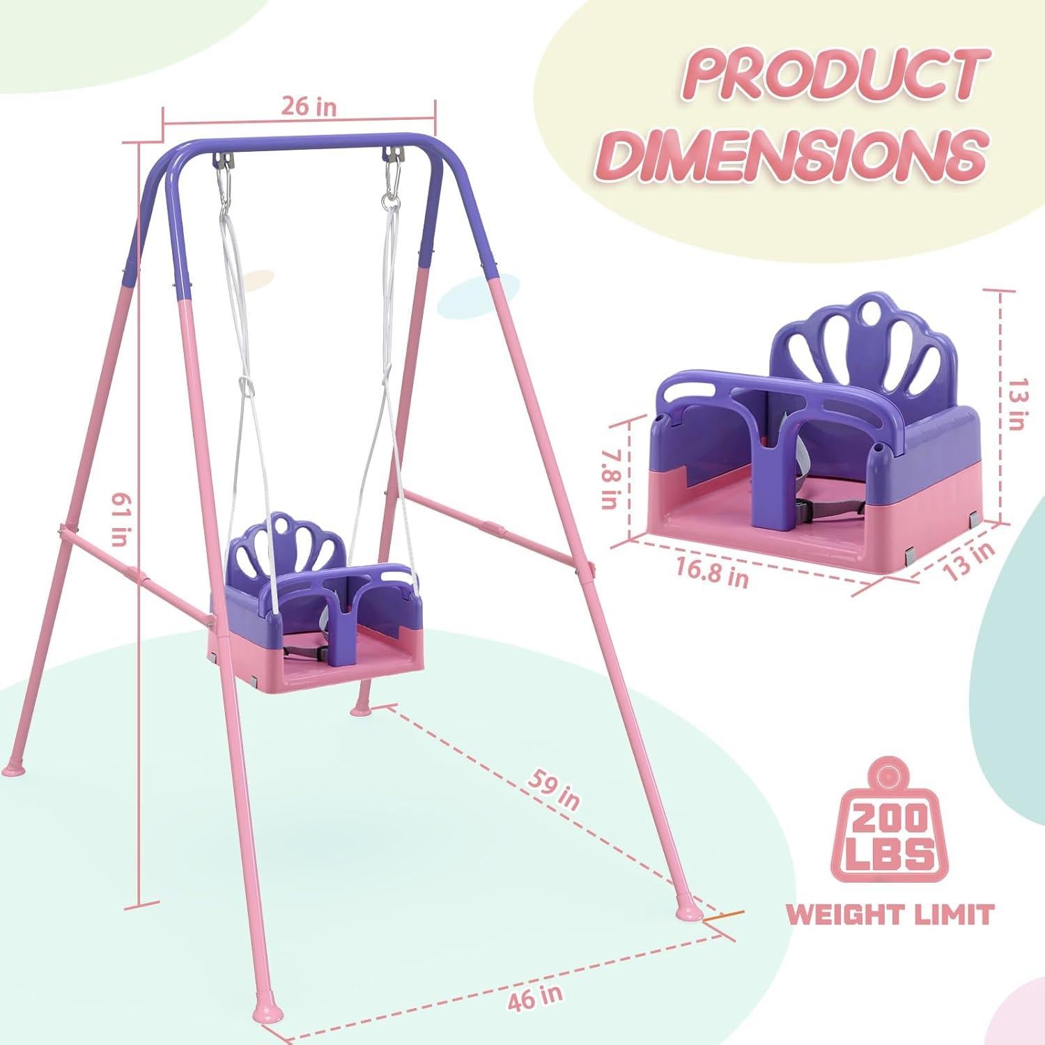 Columpio Plegable para Niños Yozoia Rosa Ajustable Interior Exterior