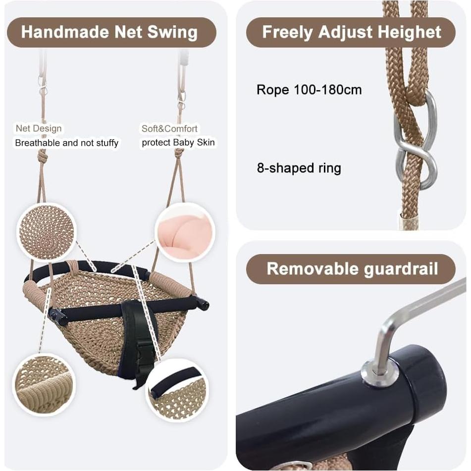 Columpio 2 en 1 para Bebés y Niños ROPECUBE - Marrón Claro