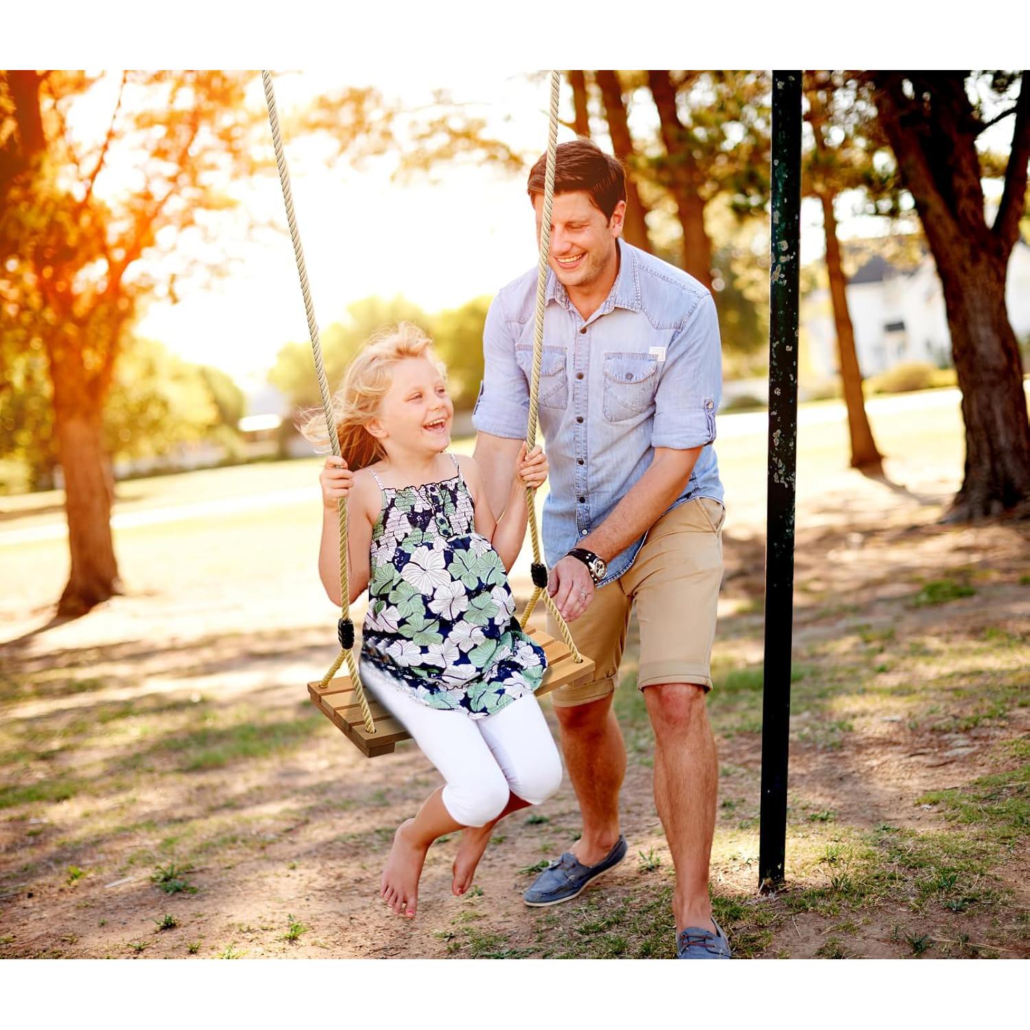 Asiento de Columpio de Madera PELLOR 42x20 cm Cuerda Ajustable