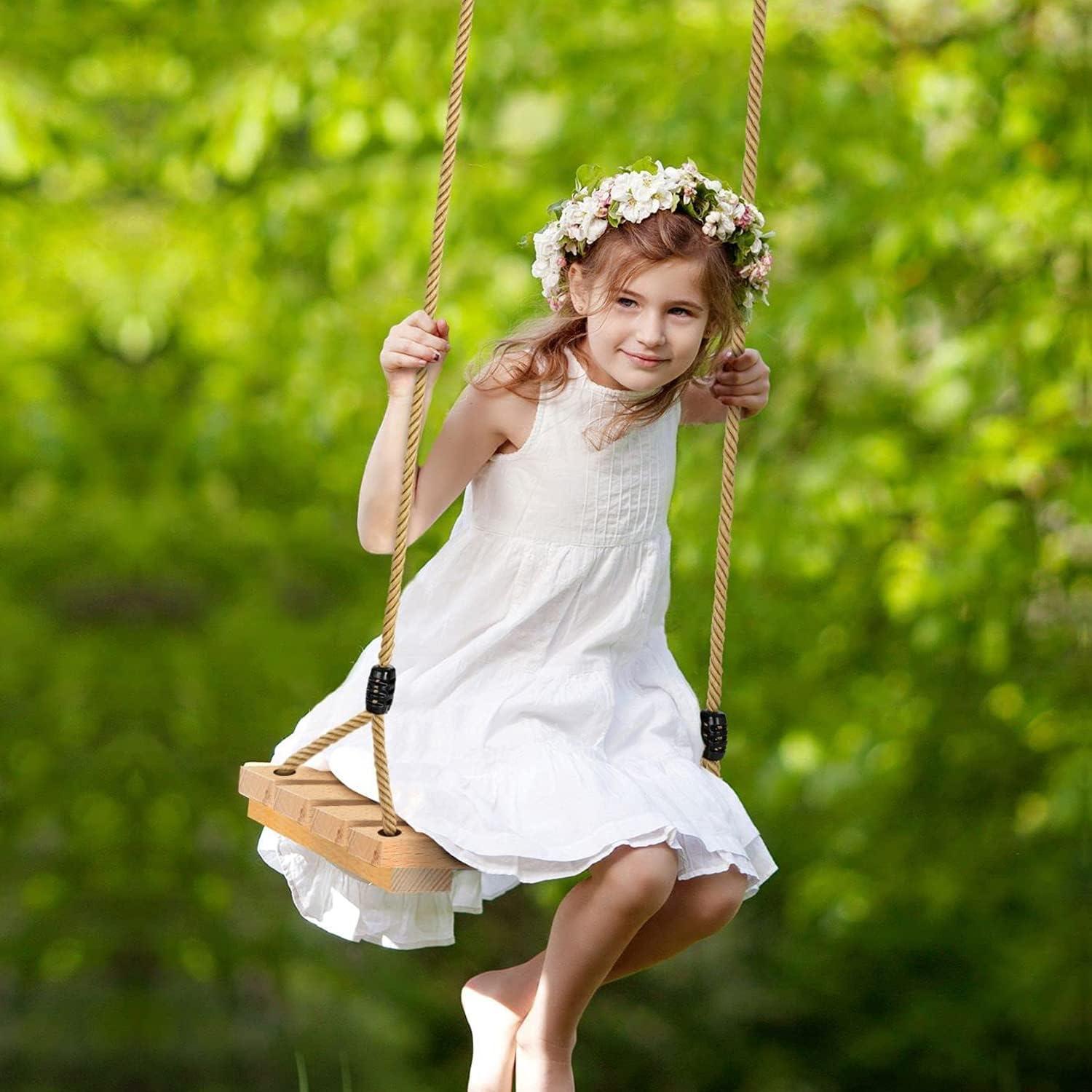 Asiento de Columpio de Madera PELLOR 42x20 cm Cuerda Ajustable