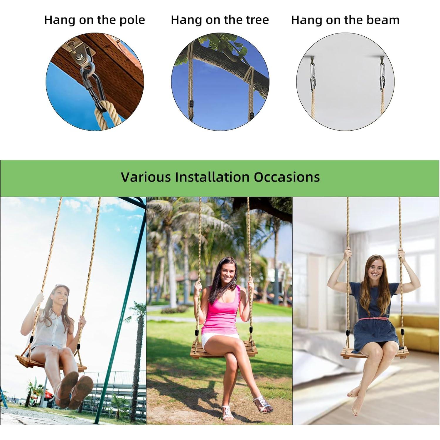 Asiento de Columpio de Madera PELLOR 42x20 cm Cuerda Ajustable