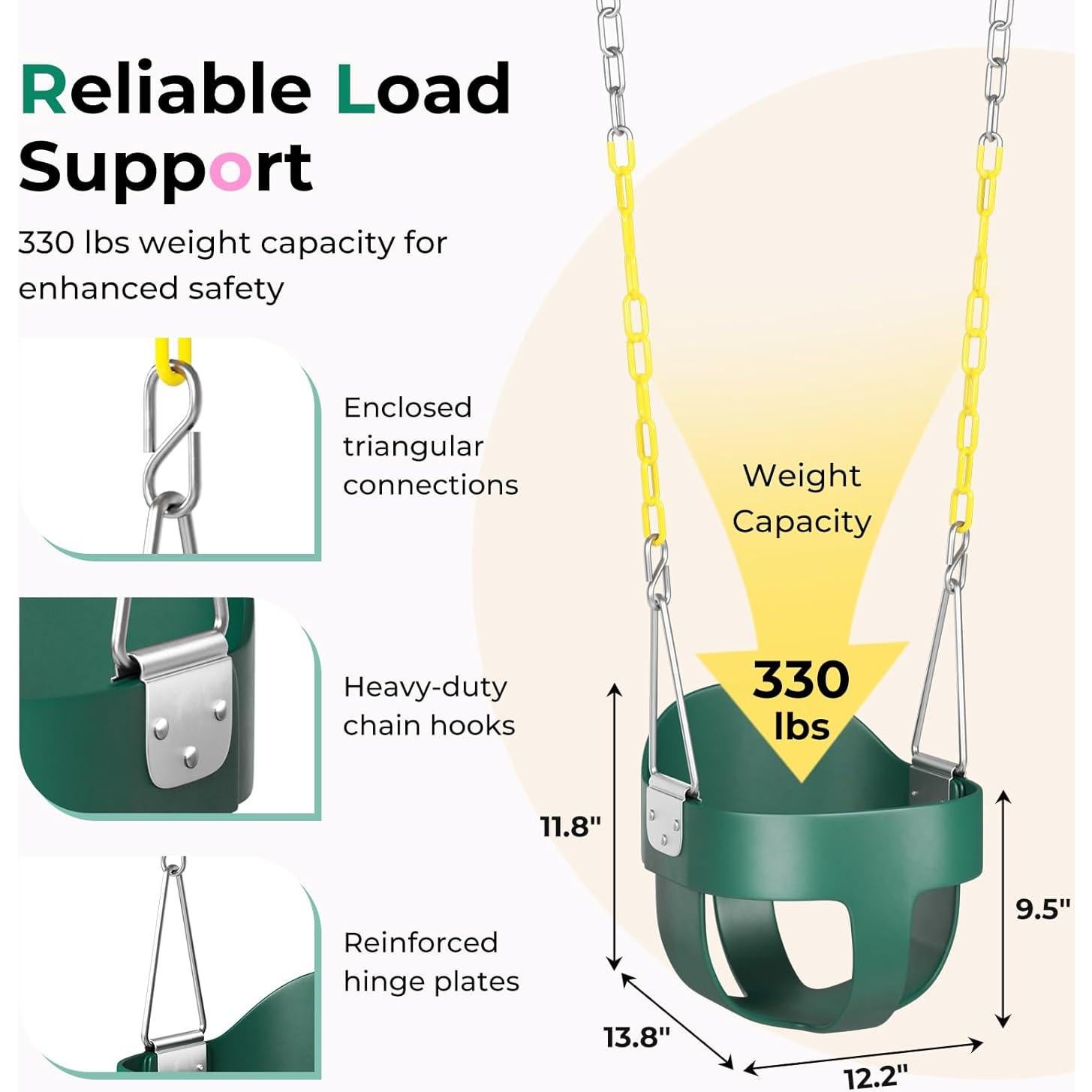 Columpio para Niños DECORLIFE Verde, Cesta 35cm, 150kg