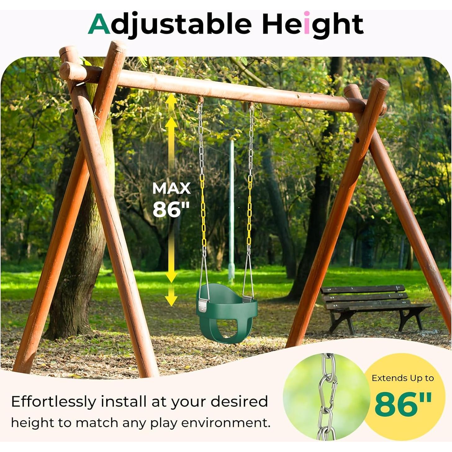 Columpio para Niños DECORLIFE Verde, Cesta 35cm, 150kg