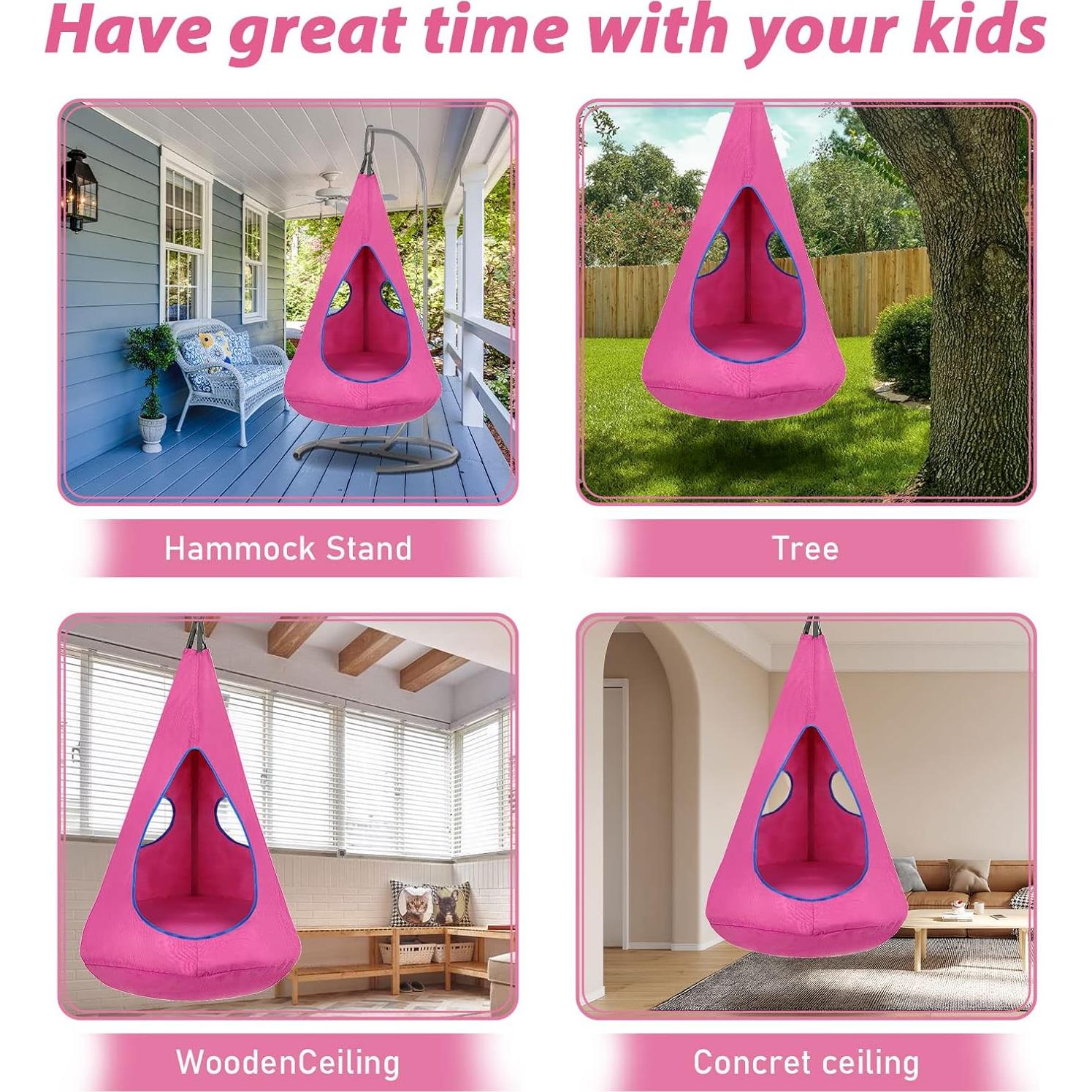 Silla de Columpio para Niños SUCHDECO Rosa 110.5 cm D x 132.1 cm H