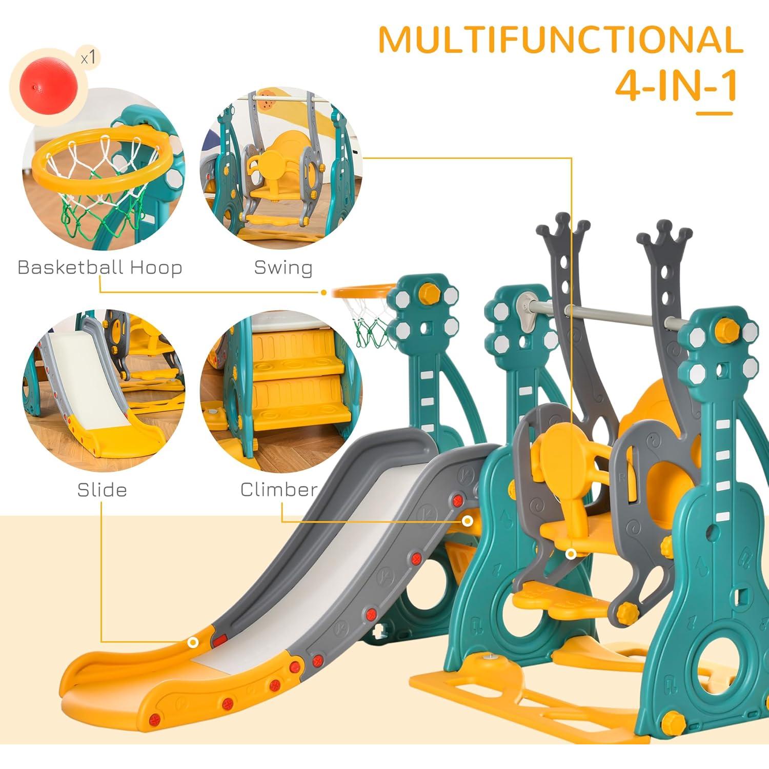 Juego de Columpio y Tobogán 4 en 1 Qaba para Niños 1.5-3 Años