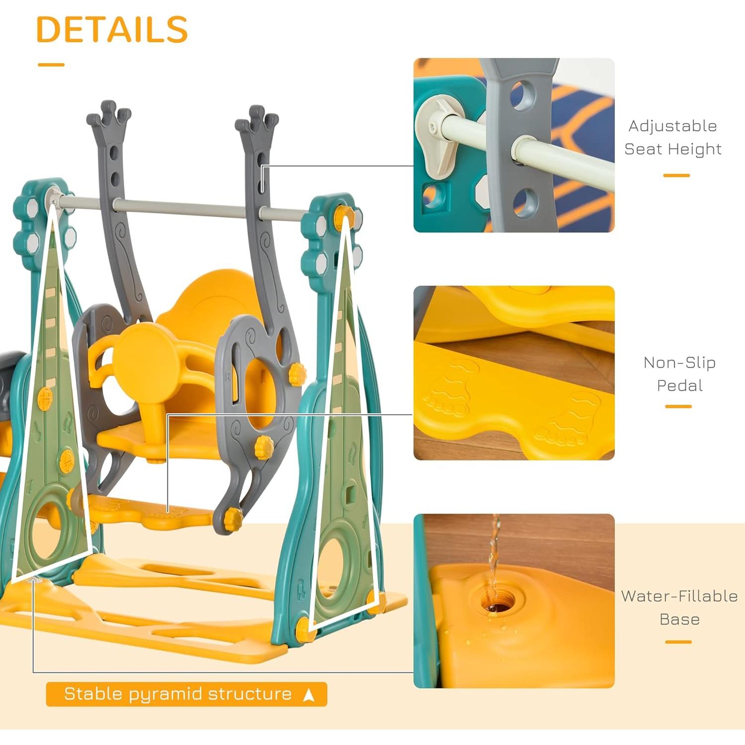 Juego de Columpio y Tobogán 4 en 1 Qaba para Niños 1.5-3 Años