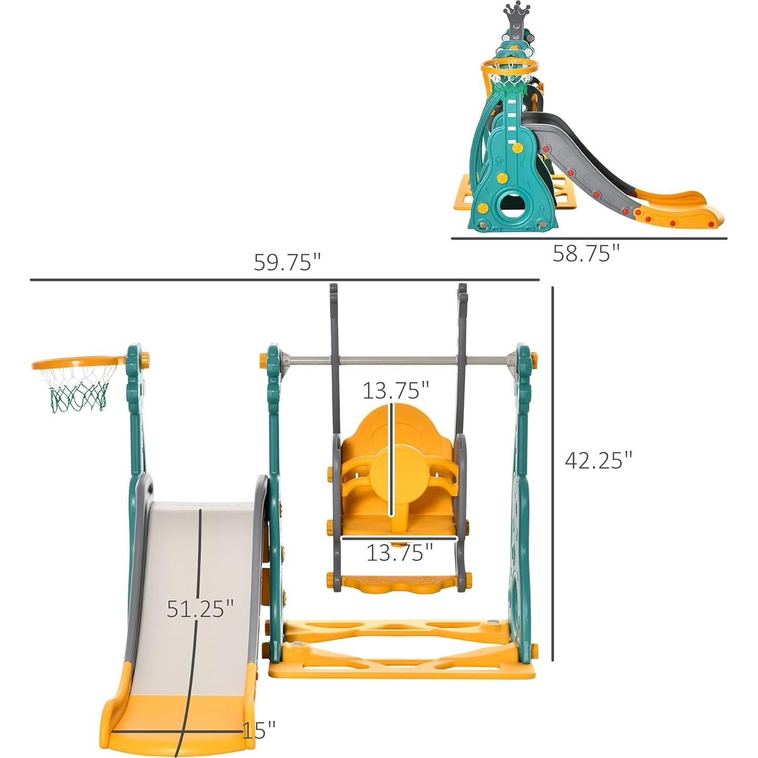 Juego de Columpio y Tobogán 4 en 1 Qaba para Niños 1.5-3 Años