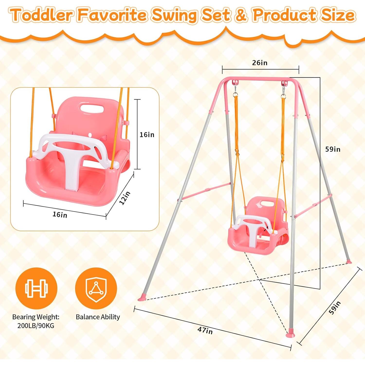 Columpio 3-en-1 UMIKOOL Rosa para Niños 6 Meses a 10 Años