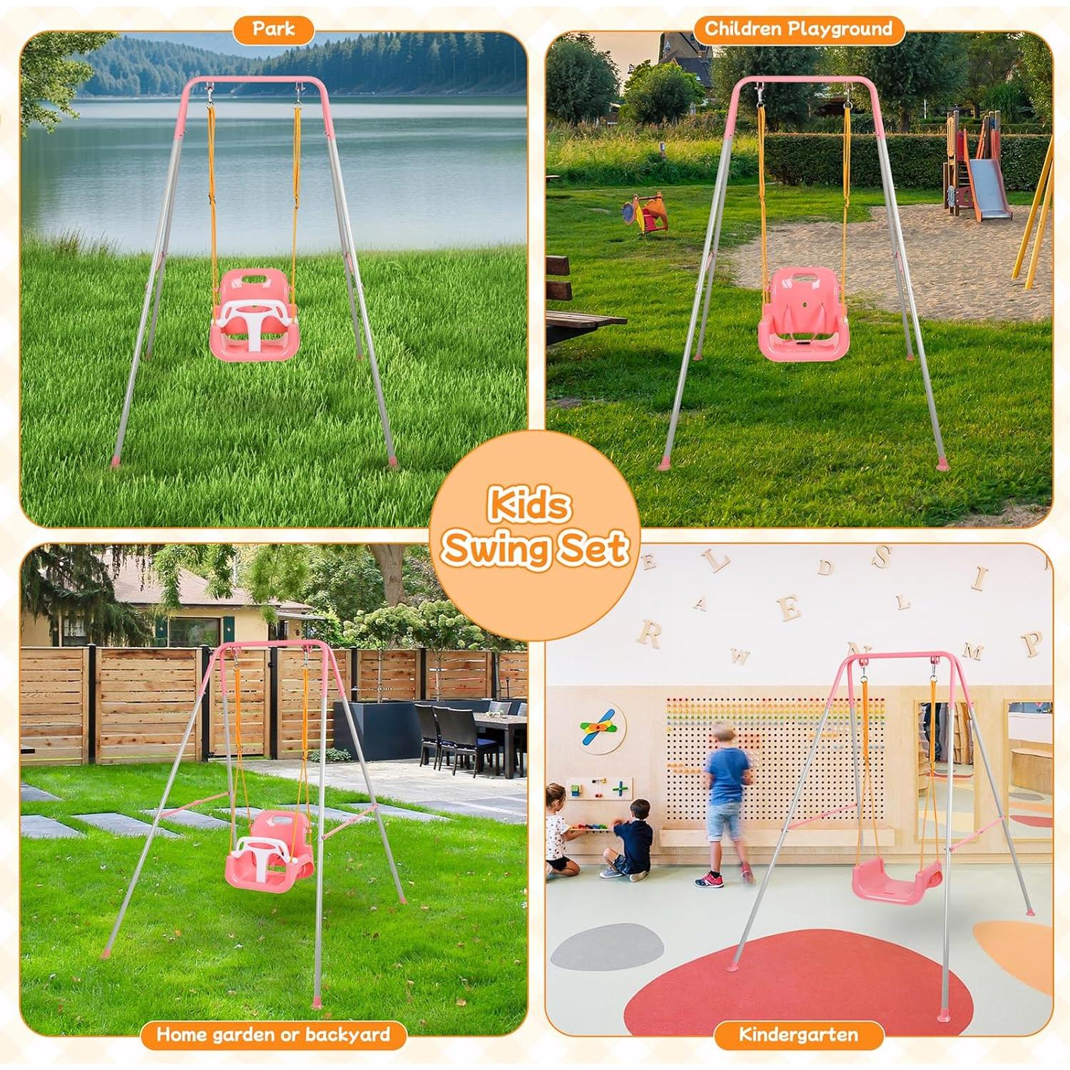 Columpio 3-en-1 UMIKOOL Rosa para Niños 6 Meses a 10 Años