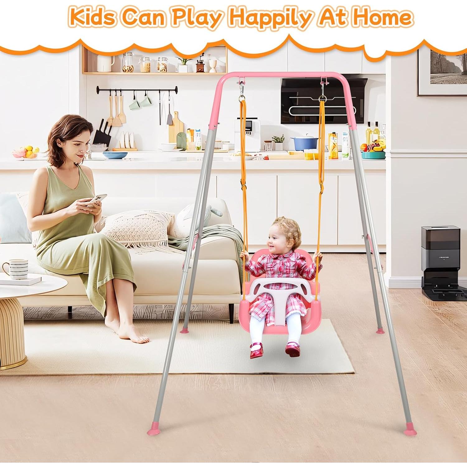 Columpio 3-en-1 UMIKOOL Rosa para Niños 6 Meses a 10 Años