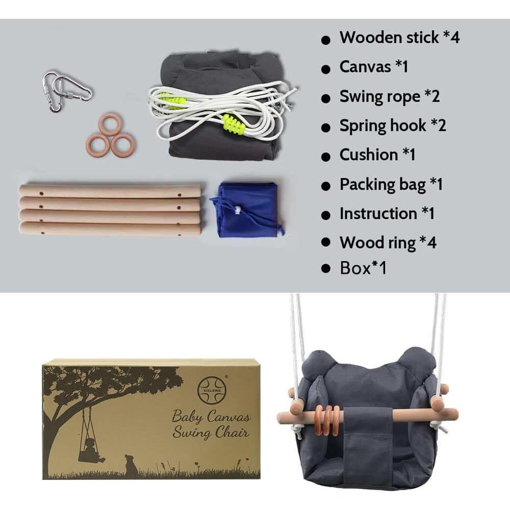 Asiento de columpio colgante DILIMI gris para bebés 6 meses a 3 años