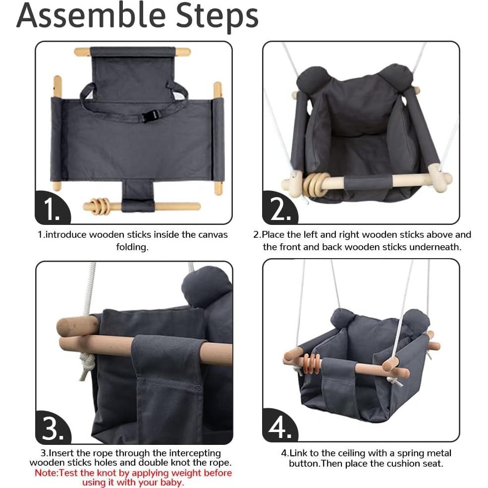 Asiento de columpio colgante DILIMI gris para bebés 6 meses a 3 años