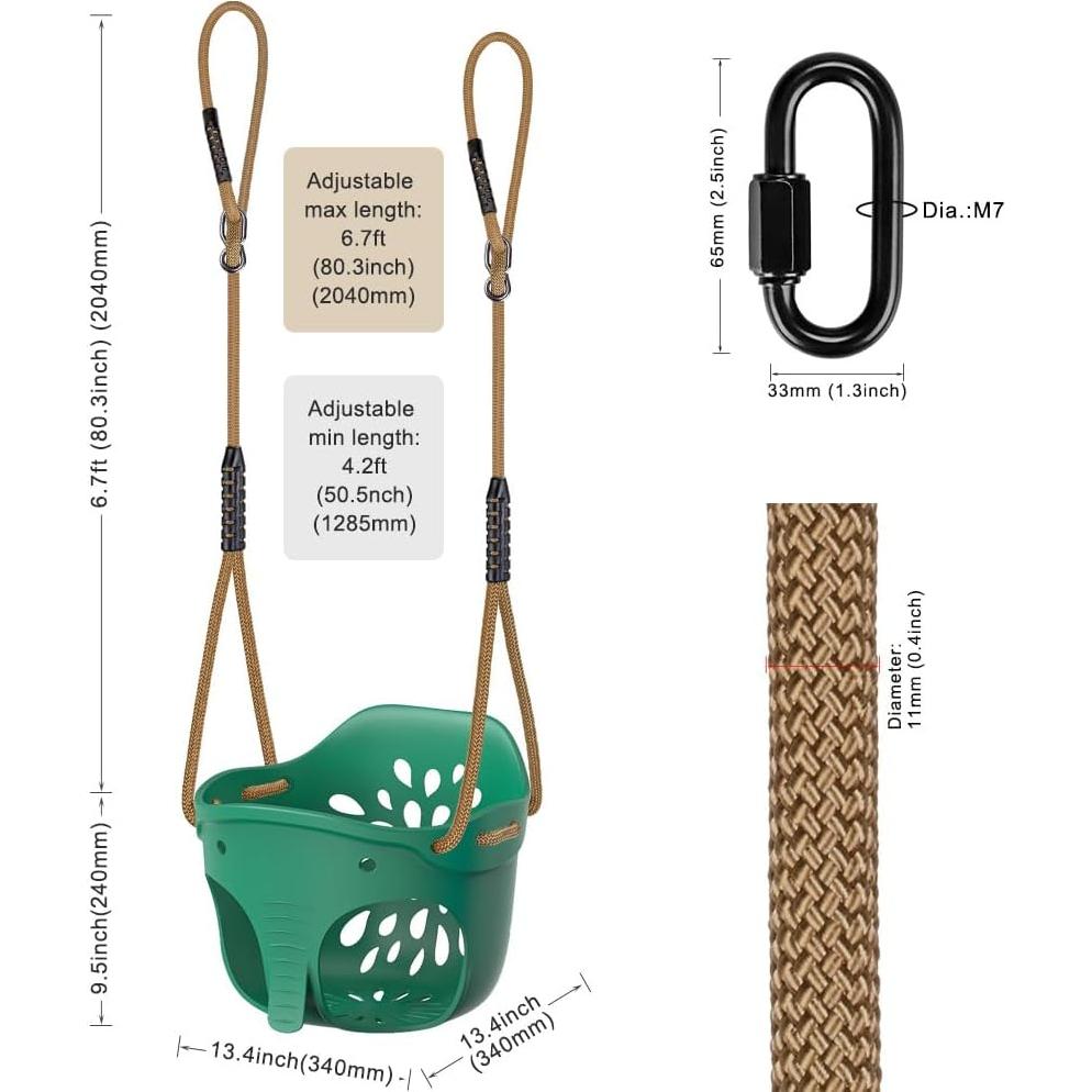 Columpio de Cubo para Niños Dolibest Elefante Verde 600LB