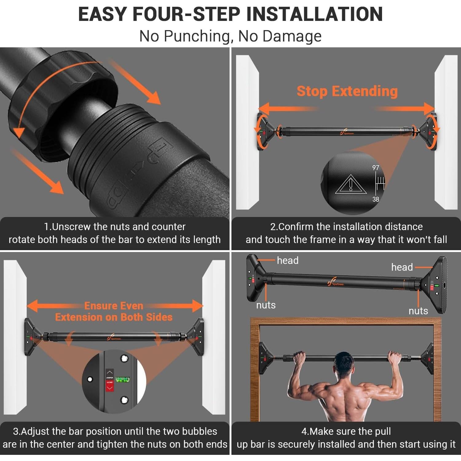 Barra de Dominadas Sportneer Ajustable 75-94 cm 200 kg