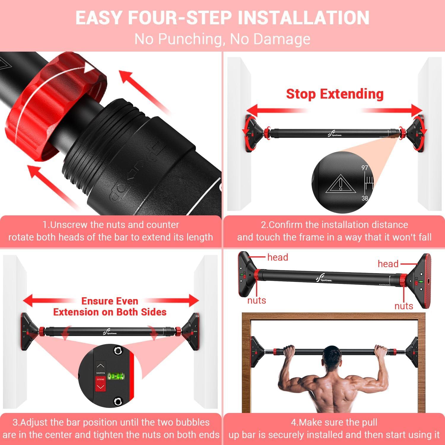 Barra de Dominadas Sportneer Ajustable para Puerta 200 kg