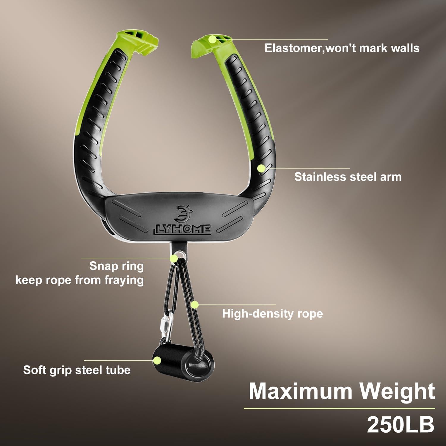 Barra de Dominadas Portátil LYHOME Ajustable 113.4 kg Verde y Negro