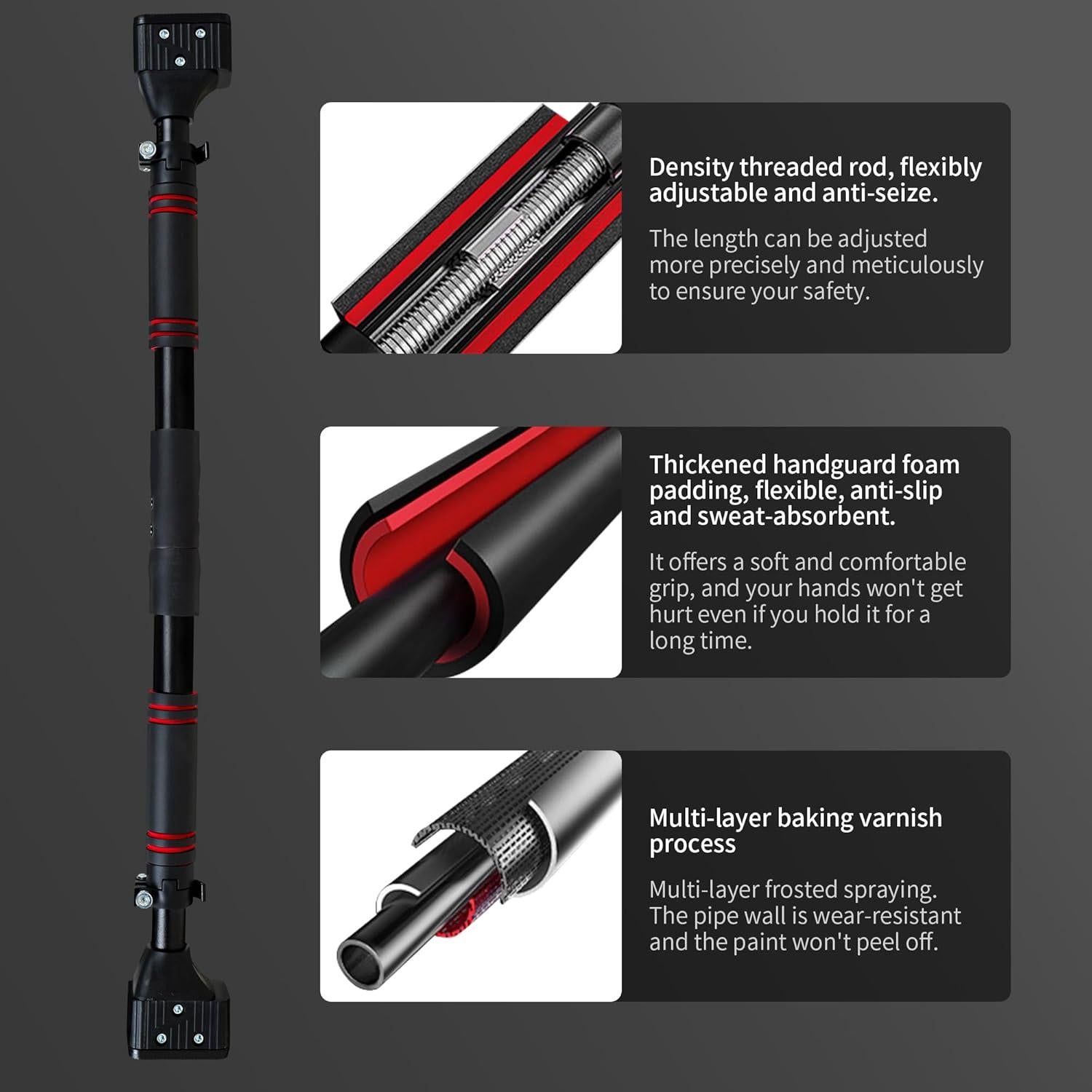 Barra de Dominadas Leikefitness Ajustable para Puerta 1.65kg