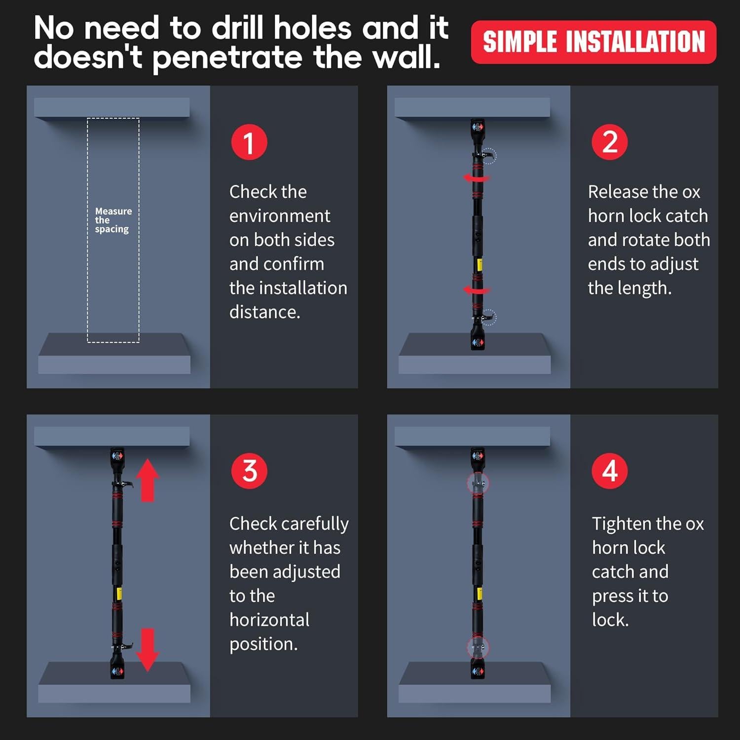 Barra de Dominadas Leikefitness Ajustable para Puerta 1.65kg